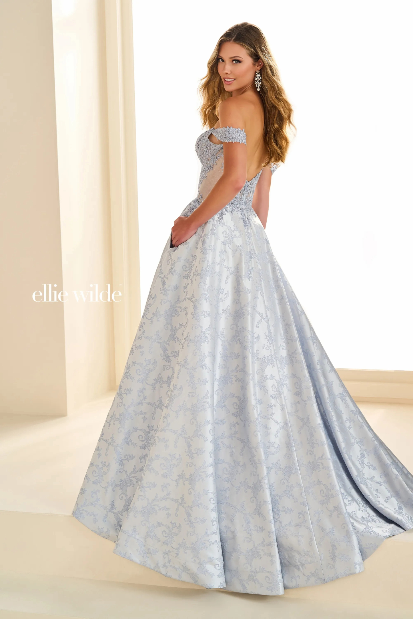 Ball Gown Sweetheart Off-The-Shoulder Lace Appliques Prom Dress With Pockets # Ellie Wilde EW36078
