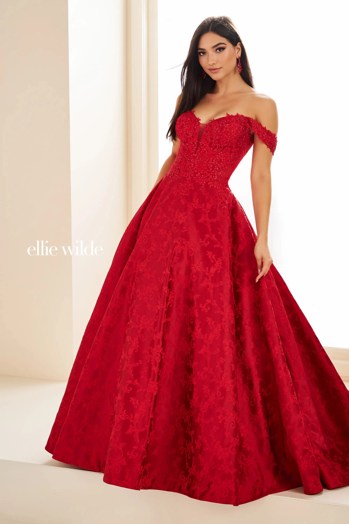 Ball Gown Sweetheart Off-The-Shoulder Lace Appliques Prom Dress With Pockets # Ellie Wilde EW36078