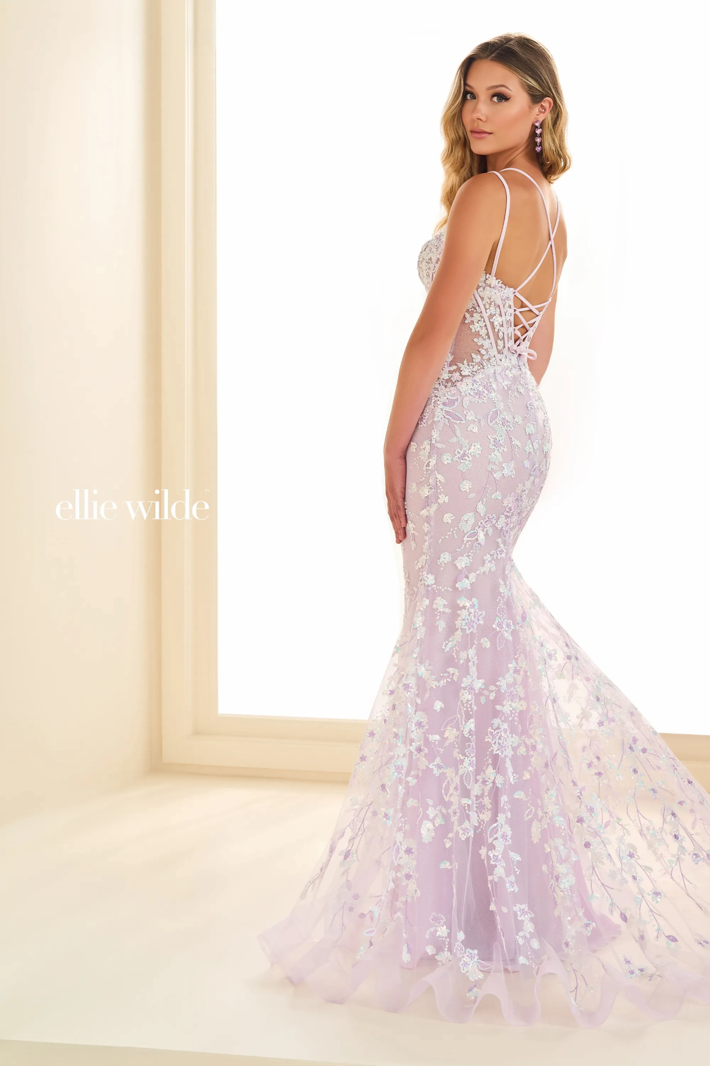 Mermaid Sweetheart Spaghetti Straps Glitter Tulle Lace-Up Back Prom Dress # Ellie Wilde EW36080