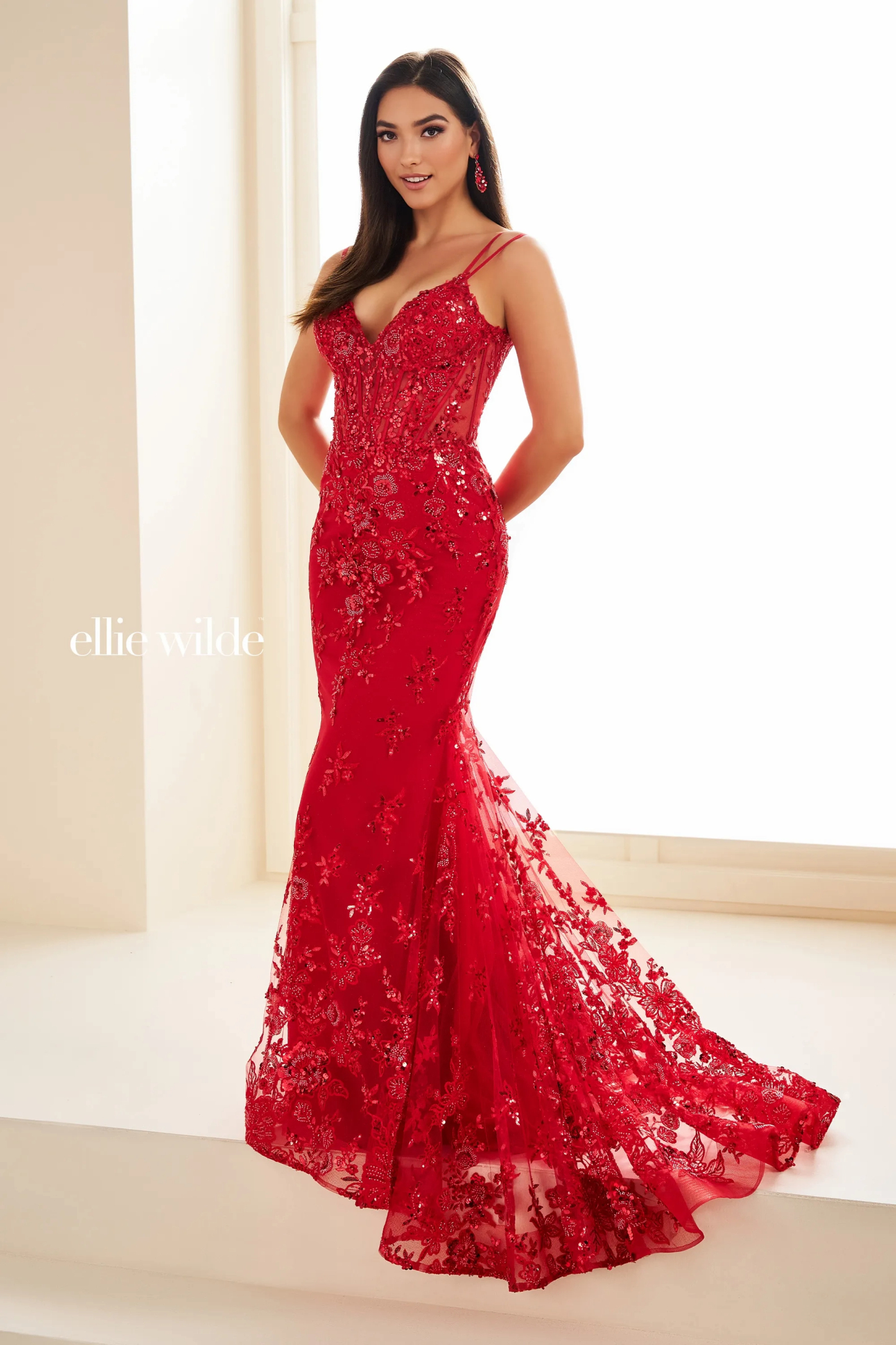 Mermaid Sweetheart Spaghetti Straps Glitter Tulle Corset Bodice Prom Dress # Ellie Wilde 36082