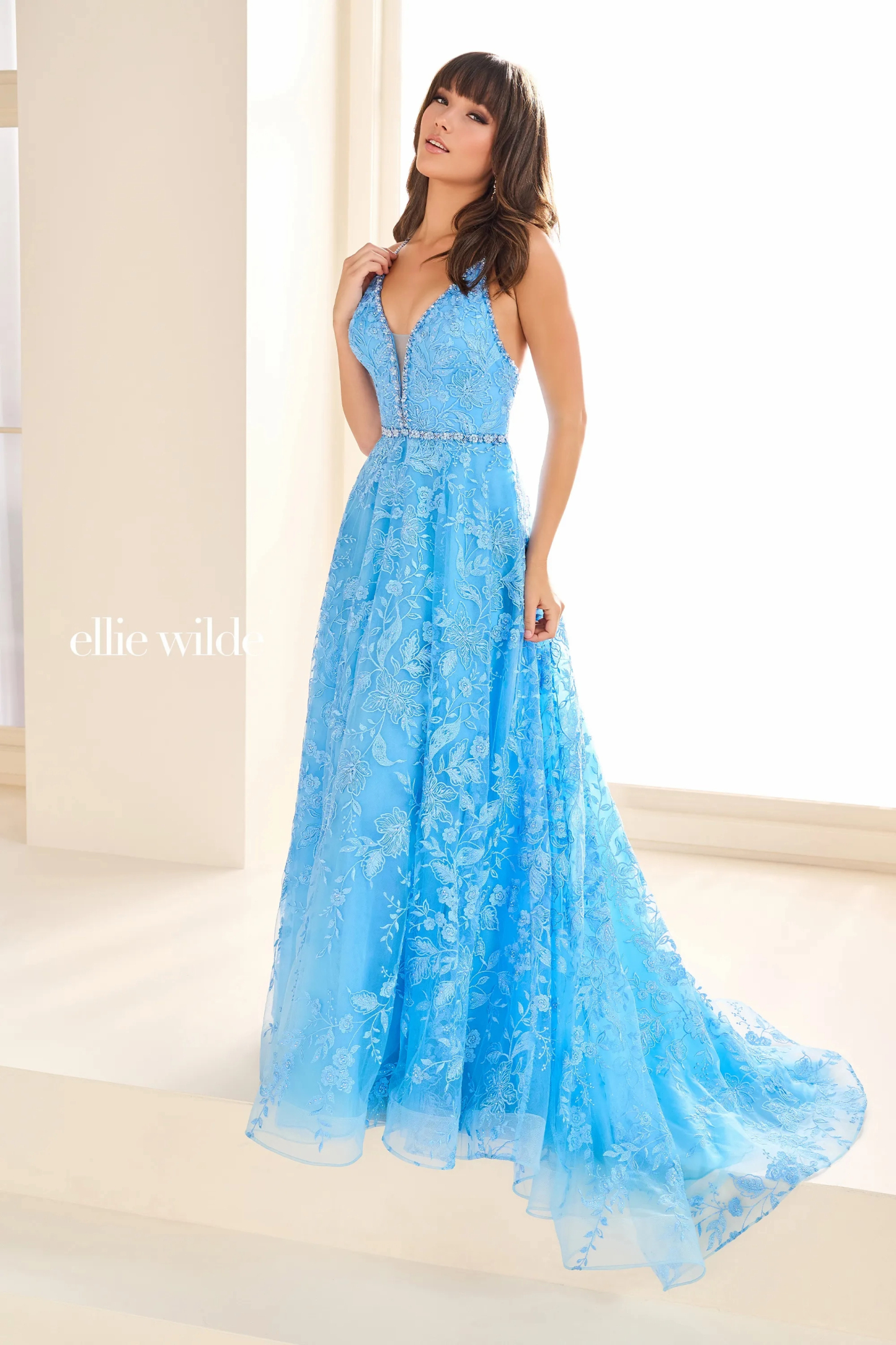 A-Line V-Neck Spaghetti Straps Organza Stone Accents Prom Dress With P