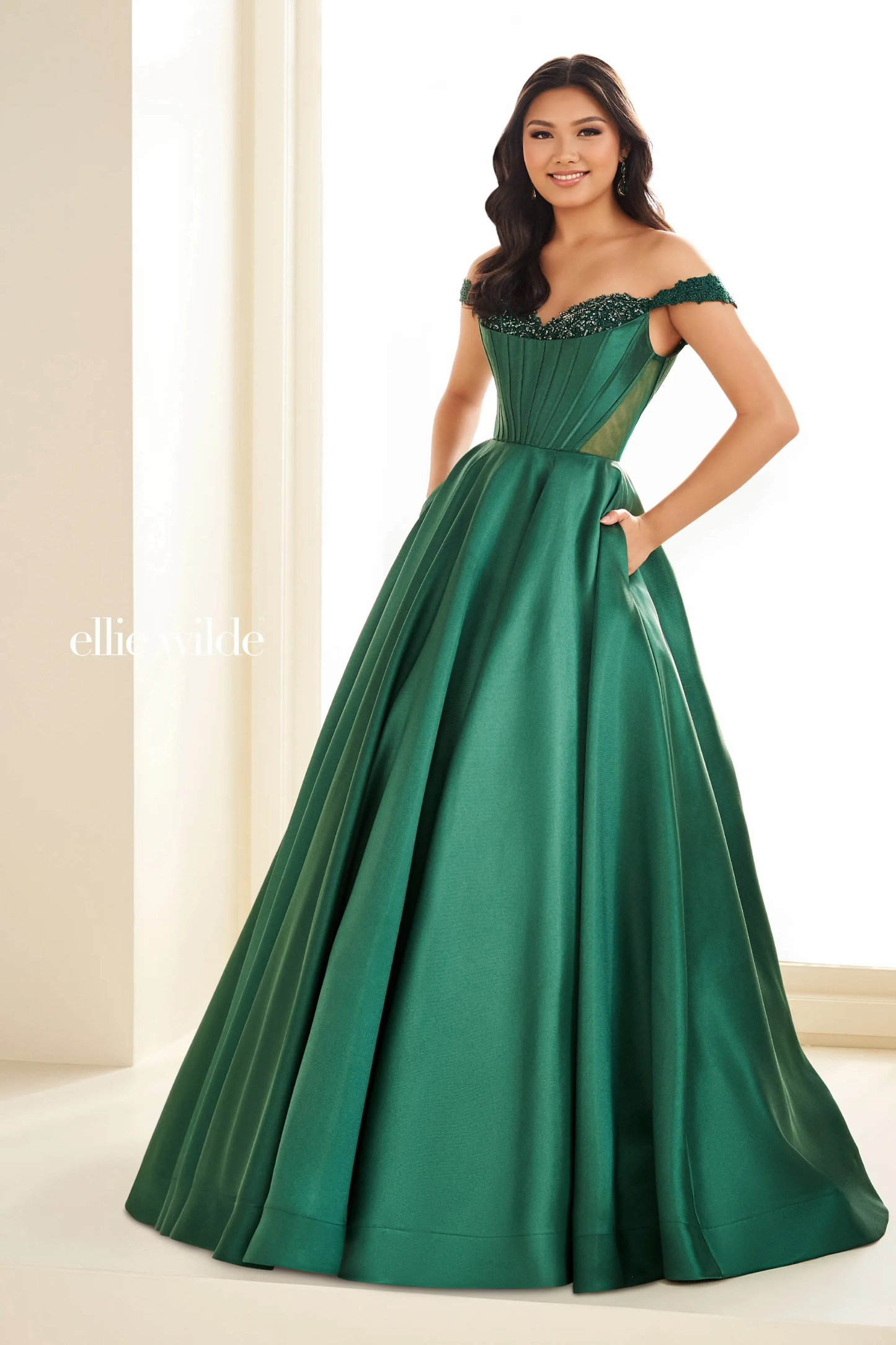 Ball Gown Sweetheart Off-The-Shoulder Prom Dress With Pockets #Ellie Wilde 36100
