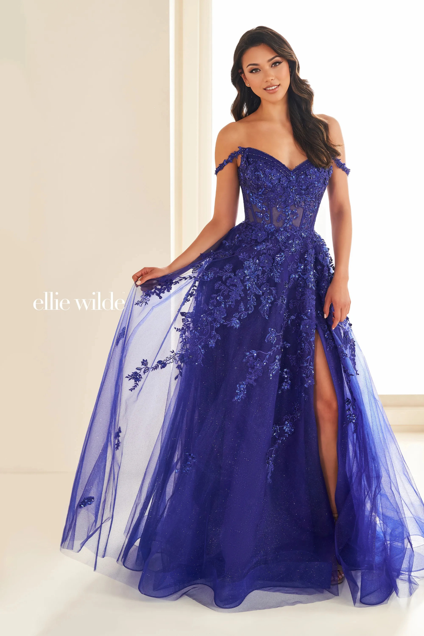 A-Line Sweetheart Lace Appliques Sequin Slit Prom Dress With Pockets #Ellie Wilde 36204