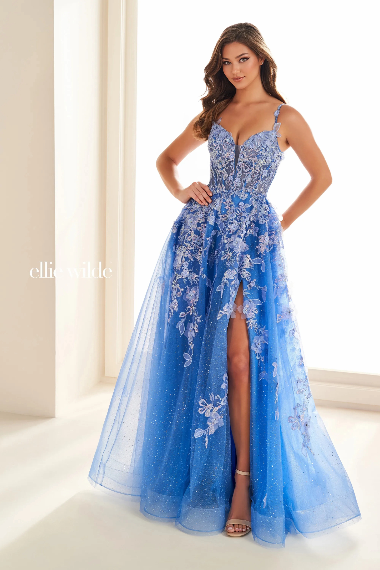 A-Line Sweetheart Sequin Lace Appliques Slit Prom Dress With Pockets #Ellie Wilde 36208