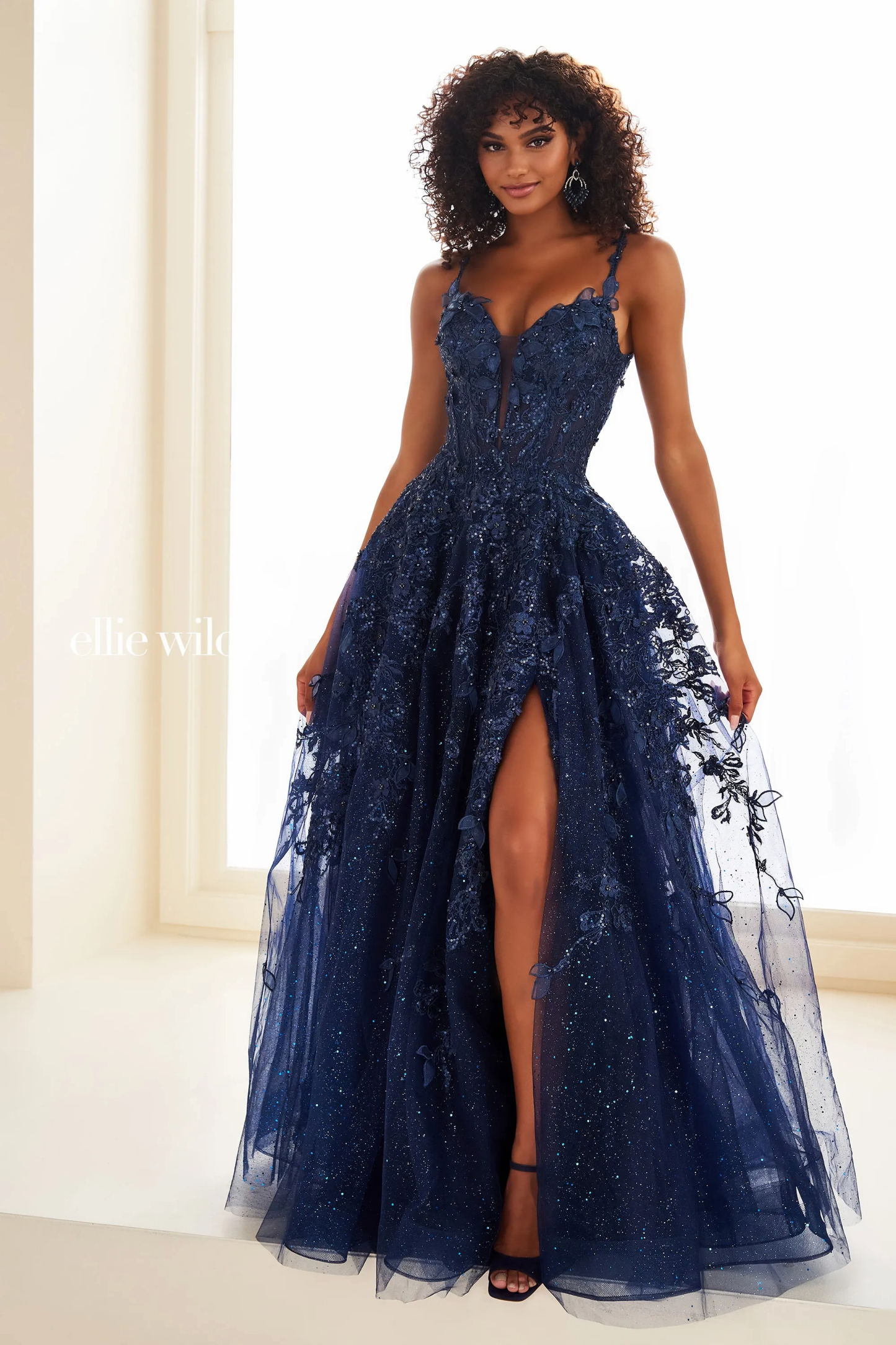 A-Line Sweetheart Sequin Lace Appliques Slit Prom Dress With Pockets #Ellie Wilde 36208