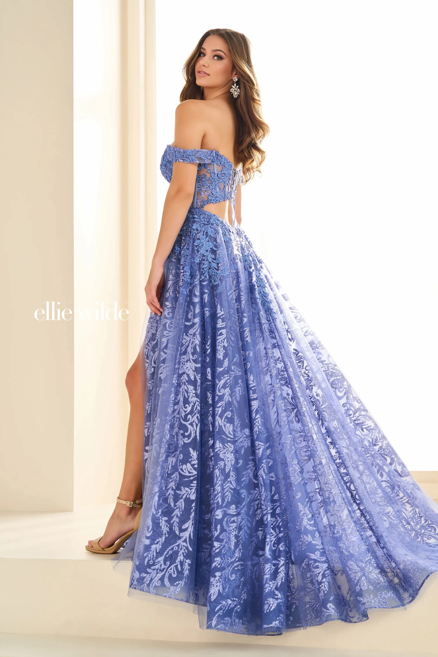 A-Line Sweetheart Off-The-Shoulder Lace Appliques Slit Prom Dress With Pockets #Ellie Wilde 36209