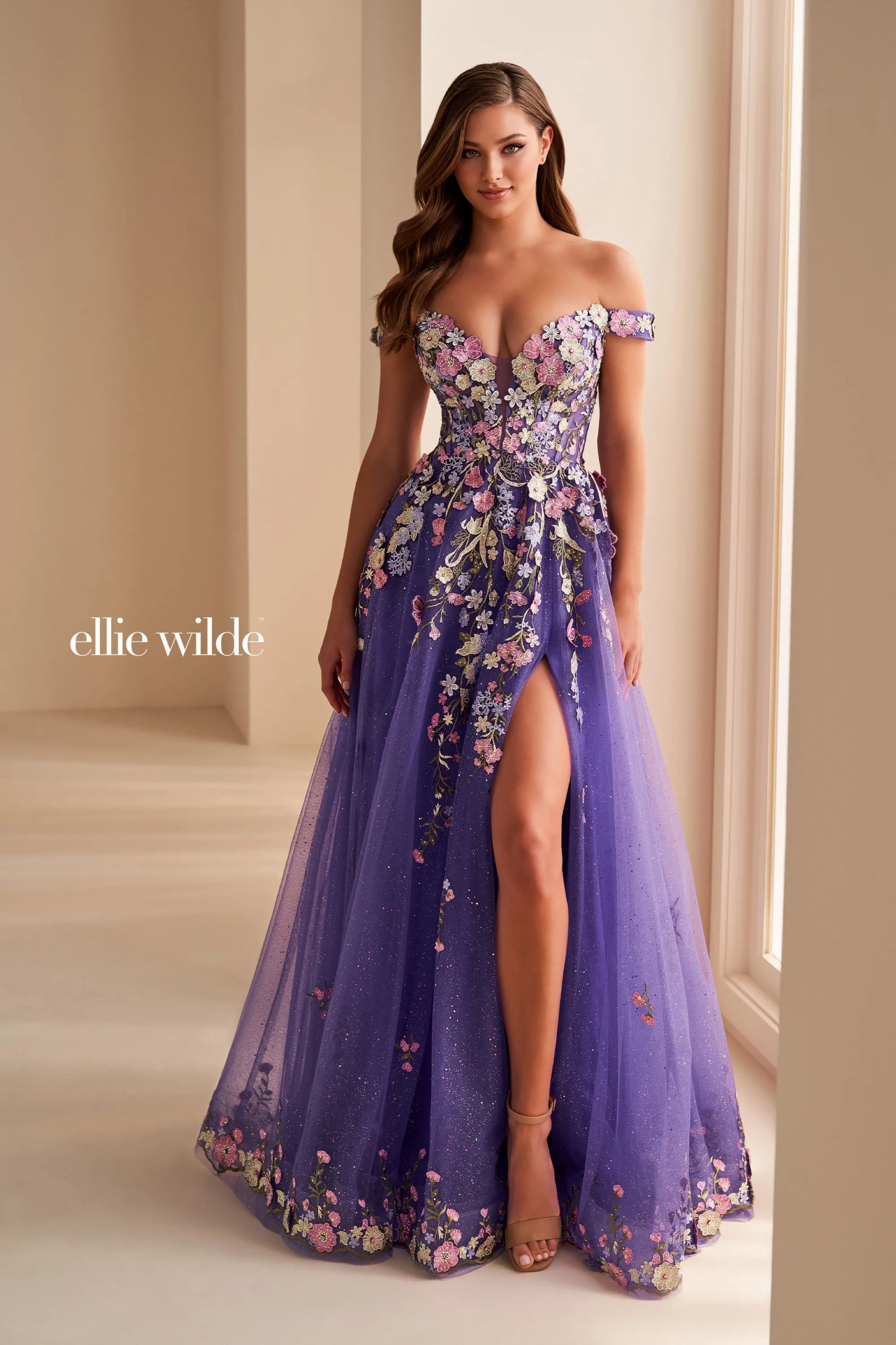 A-Line Sweetheart Off-The-Shoulder Lace Appliques 3D Flowers Prom Dres