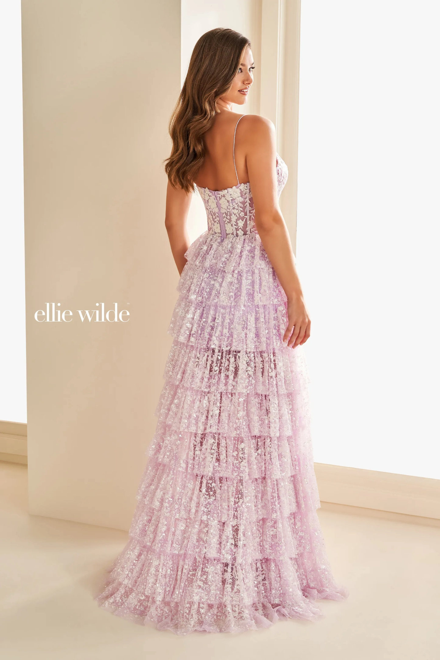 A-Line Scoop Spaghetti Straps Lace Appliques Sequin Slit Prom Dress #Ellie Wilde 36216