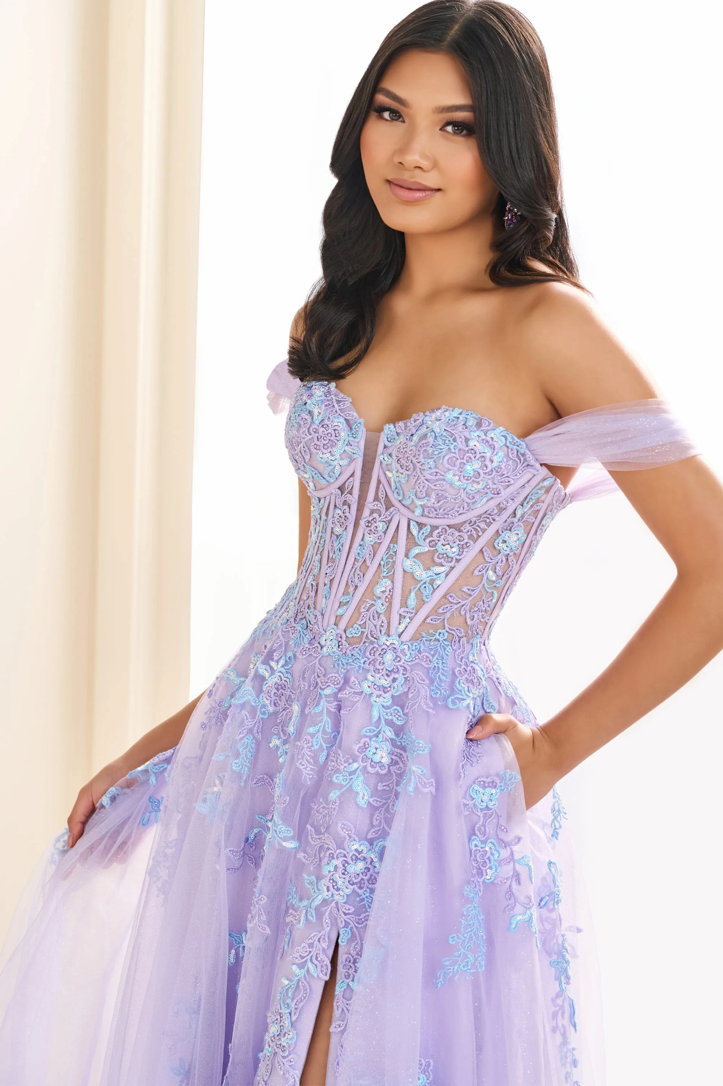 Ball Gown Off-The-Shoulder Sweetheart Lace Appliques Sequin Slit Prom Dress #Ellie Wilde 36217