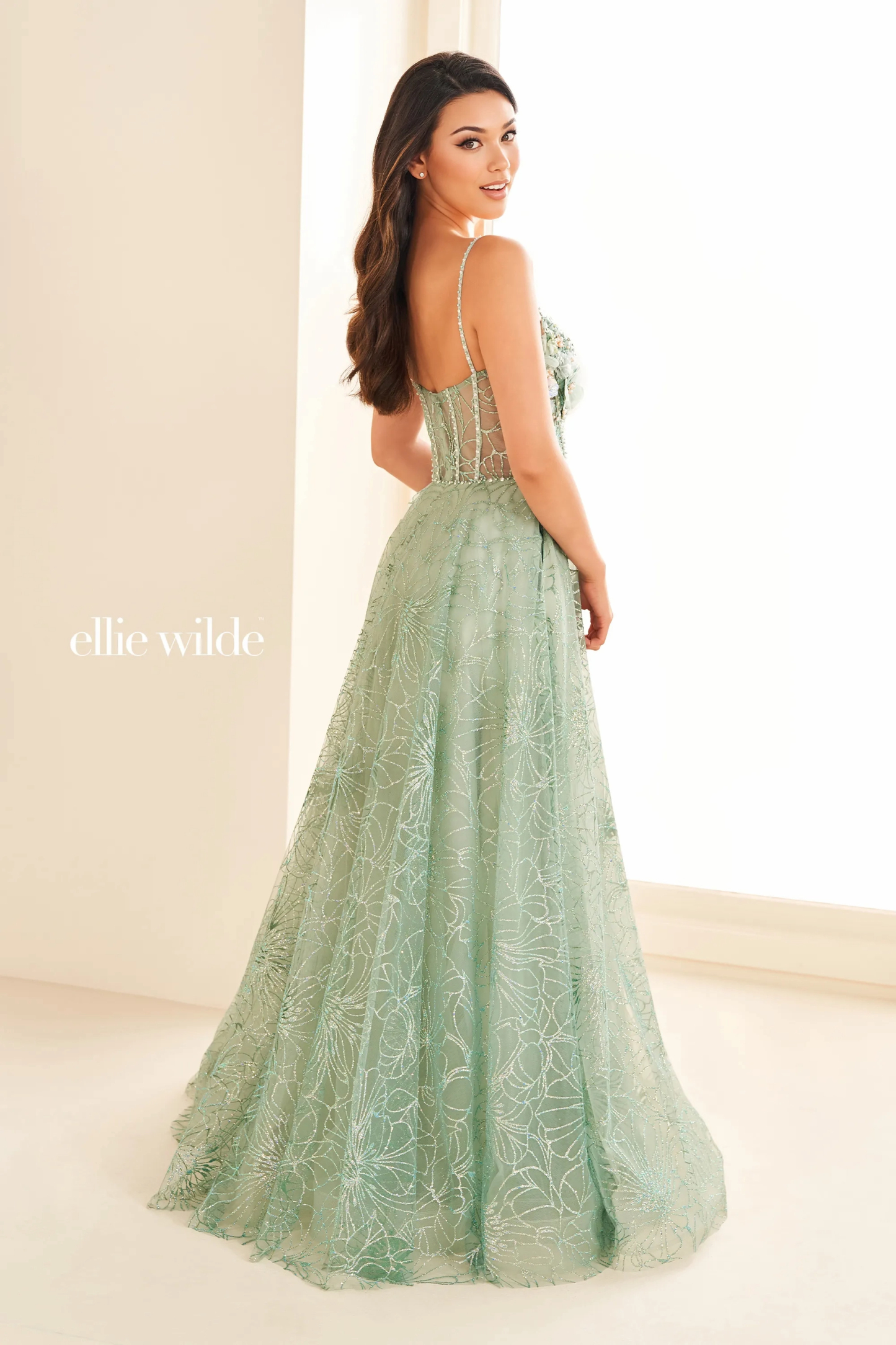 A-Line Sweetheart Stone Accents 3D Flowers Slit Prom Dress #Ellie Wilde 36218
