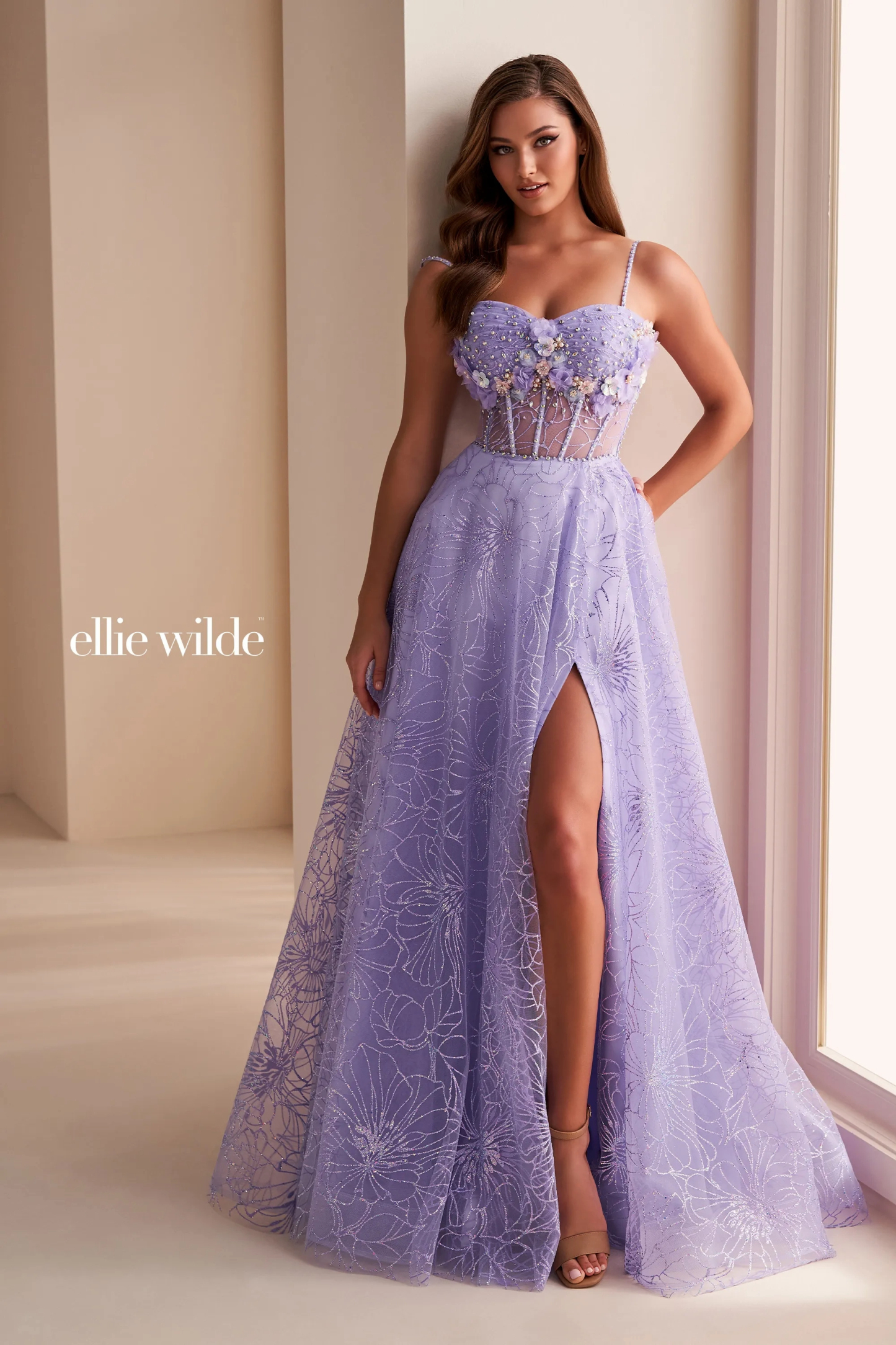 A-Line Sweetheart Stone Accents 3D Flowers Slit Prom Dress #Ellie Wild