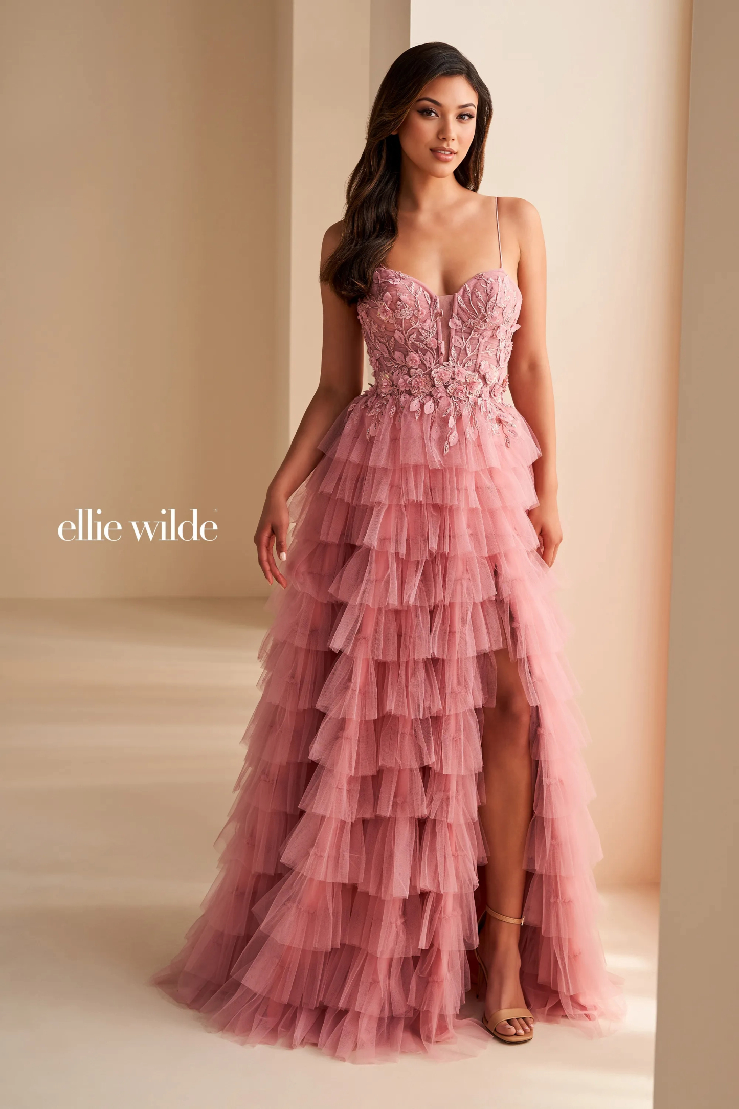 A-Line Sweetheart Beading 3D Flowers Tulle Sleeveless Slit Prom Dress