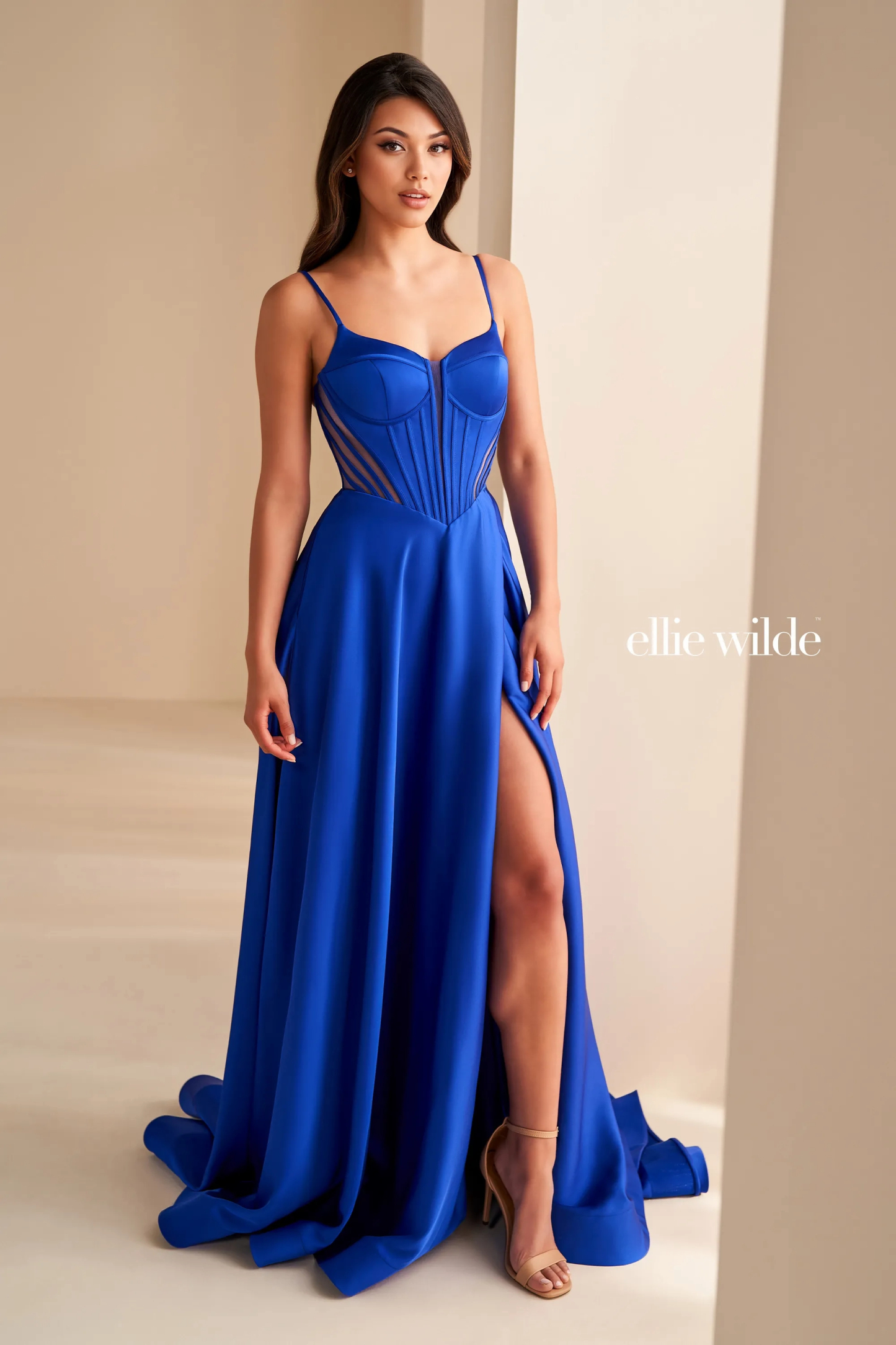 A-Line Sweetheart Satin Corset Bodice Side Pockets Prom Dress #Ellie Wilde 36227