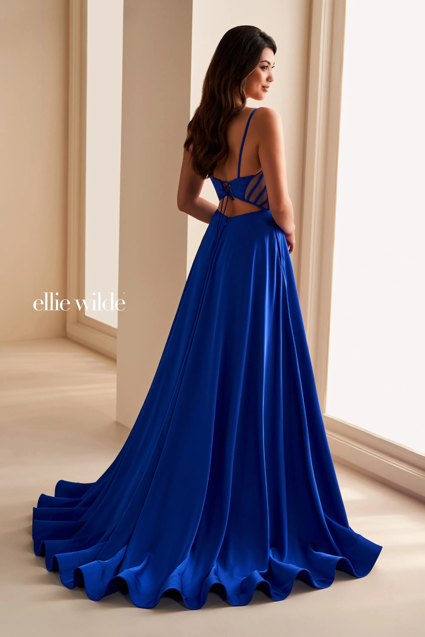 A-Line Sweetheart Satin Corset Bodice Side Pockets Prom Dress #Ellie Wilde 36227