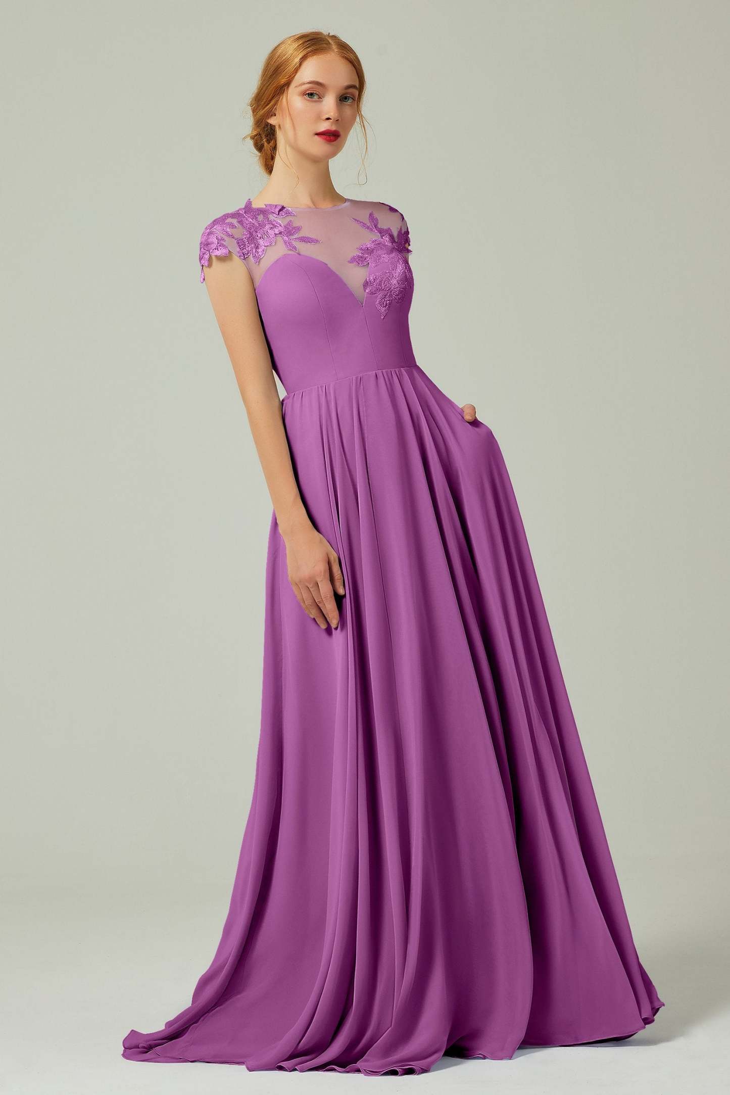 A-Line Sweep-Brush-Train Chiffon Bridesmaid Dress CB0248
