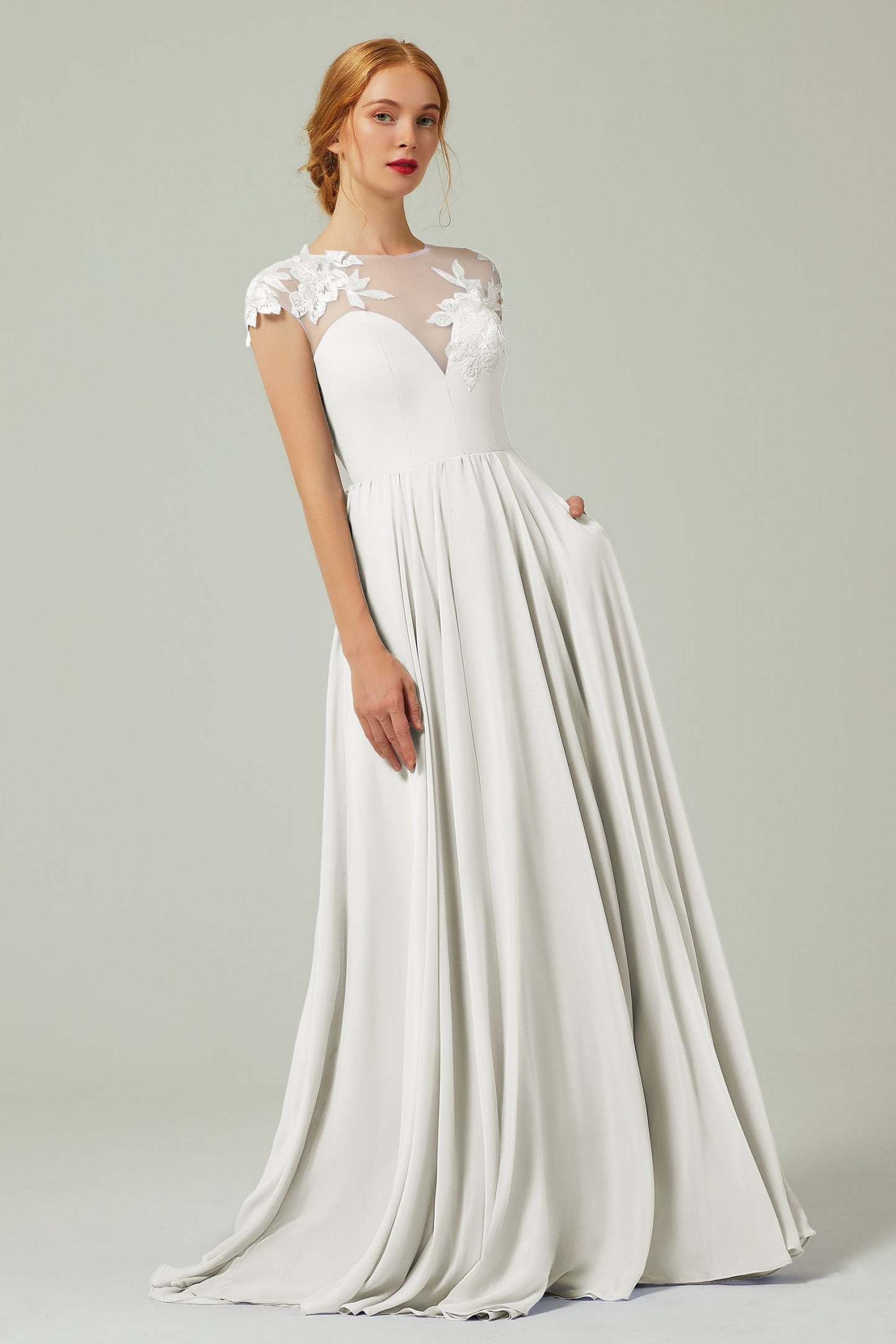 A-Line Sweep-Brush-Train Chiffon Bridesmaid Dress CB0248