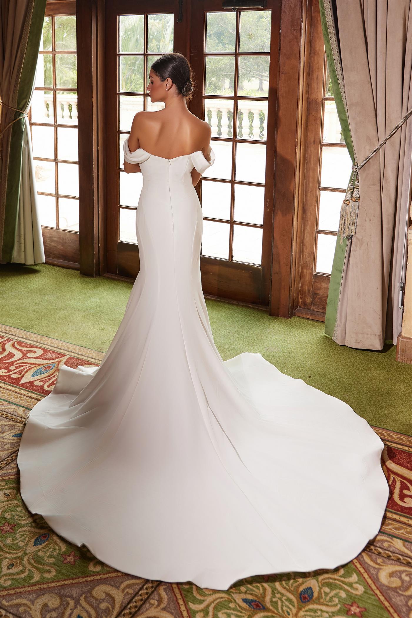 Straight Top Pleated Off-Shoulder Wedding Gown Style JW1032