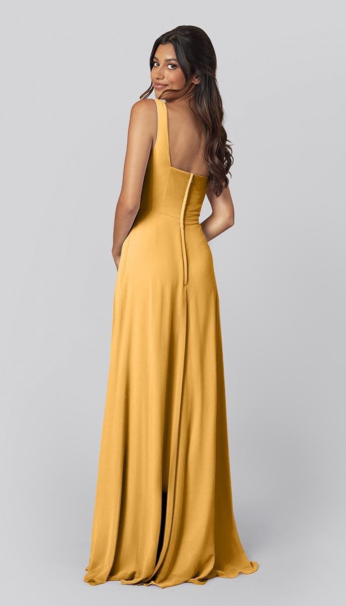 Modern A-Line Square Neckline Slit Bridesmaid Dress