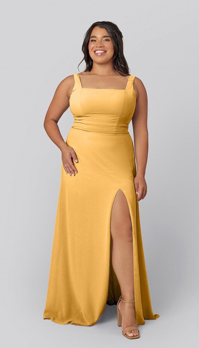 Modern A-Line Square Neckline Slit Bridesmaid Dress