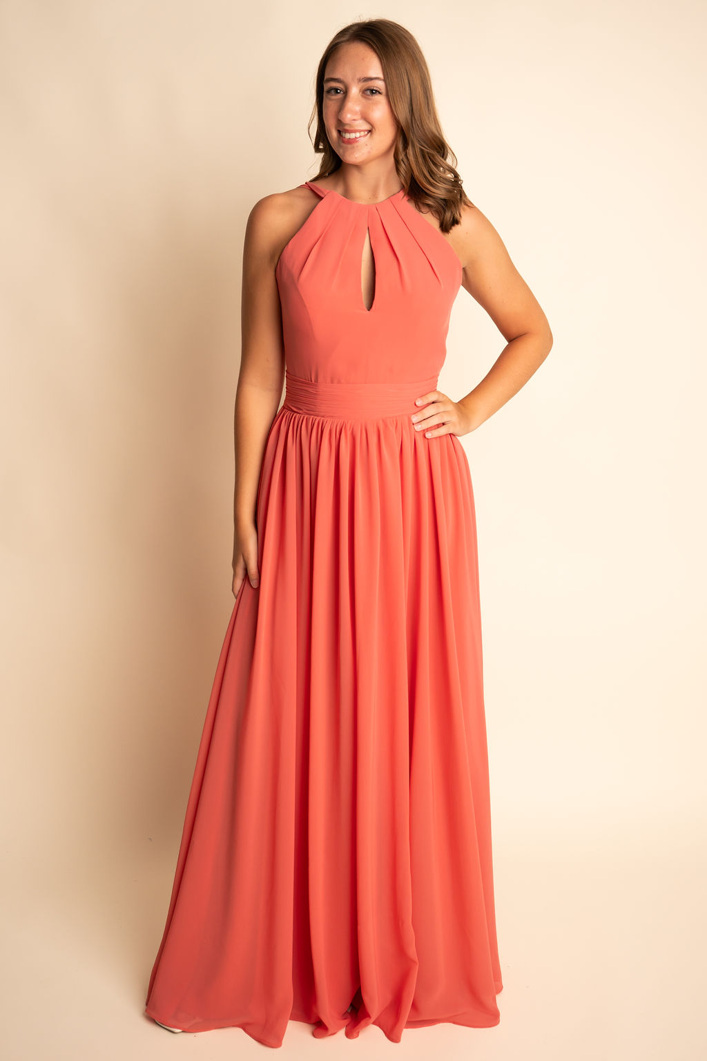 A-Line Illusion Chiffon Floor-Length Side Slit Bridesmaid Dress
