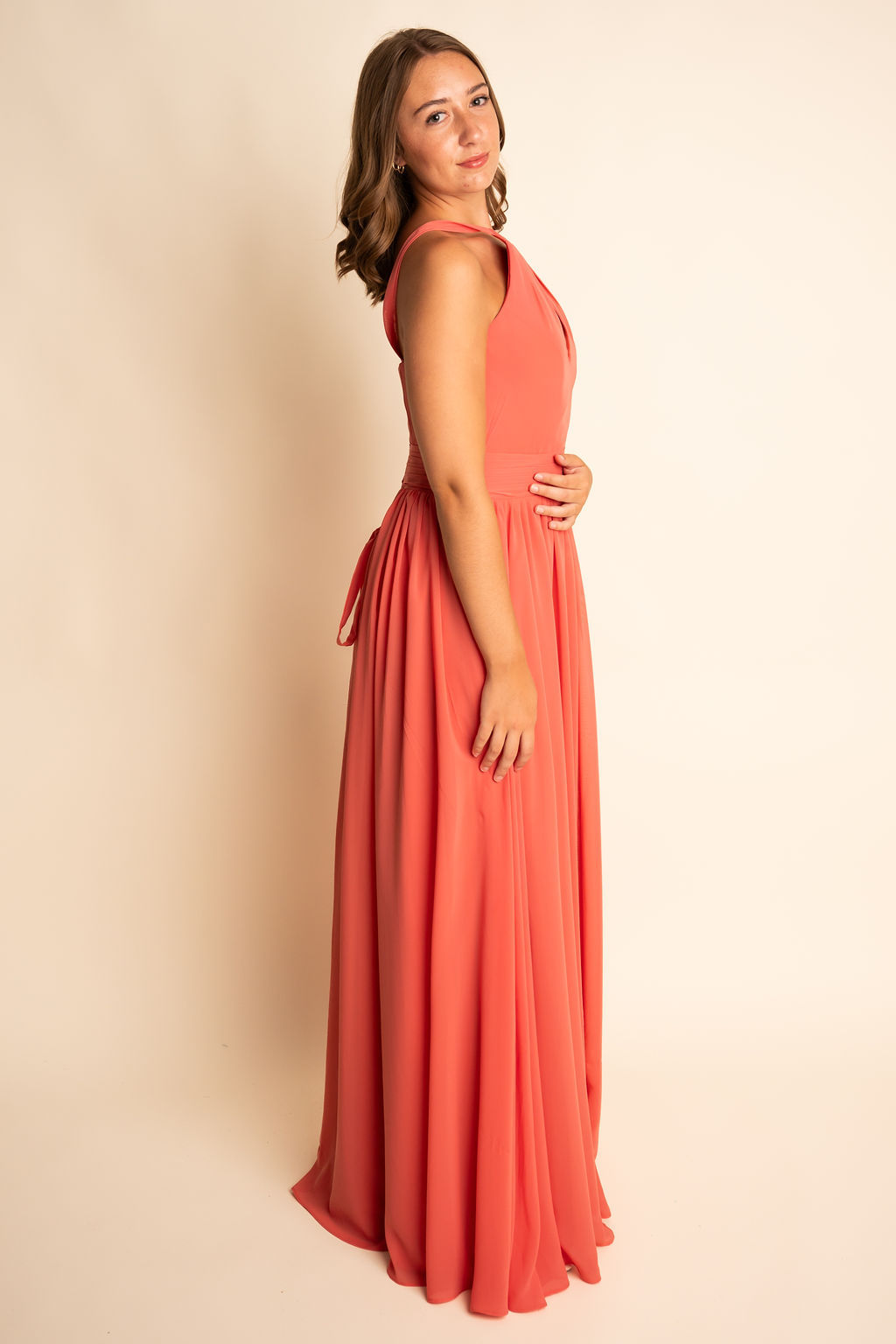 A-Line Illusion Chiffon Floor-Length Side Slit Bridesmaid Dress #RJBM052