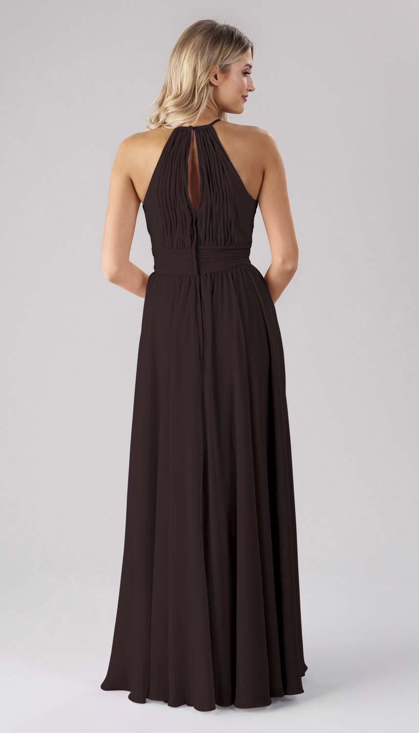 Flowy A-Line High Halter Spaghetti Straps Bridesmaid Dress With Keyhole