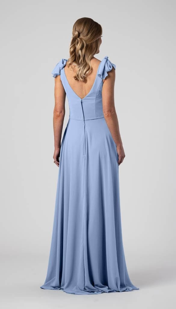 A-Line V-Neck Chiffon Pockets Bows On Straps Bridesmaid Dress