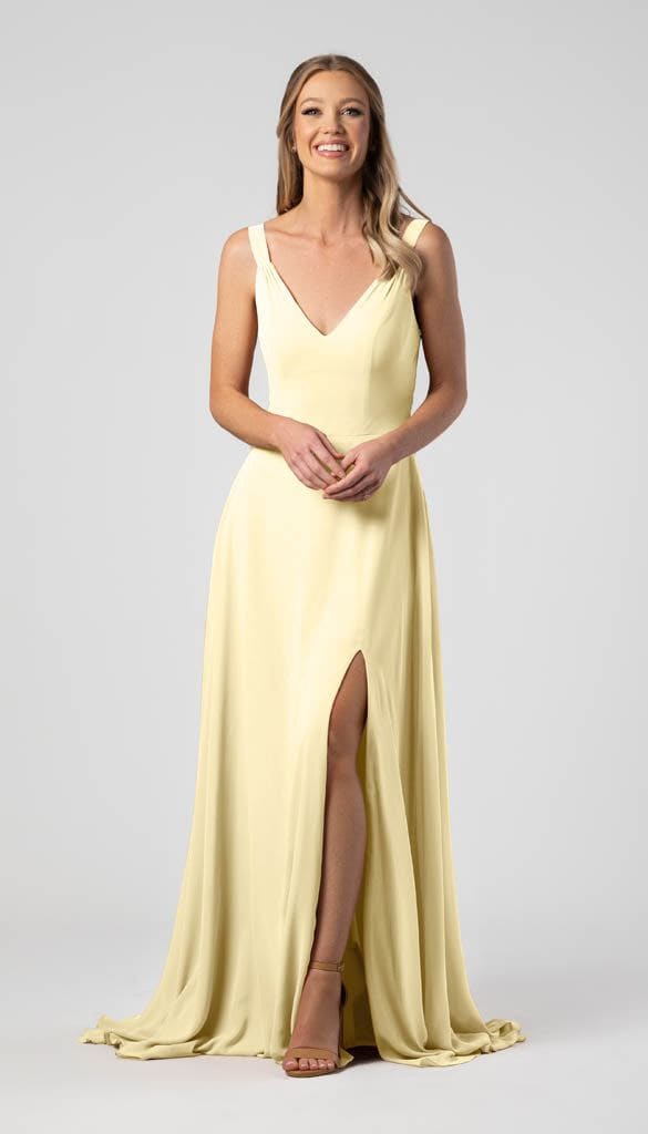 A-Line V-Neck V-Back Ruched Straps Chiffon Bridesmaid Dress