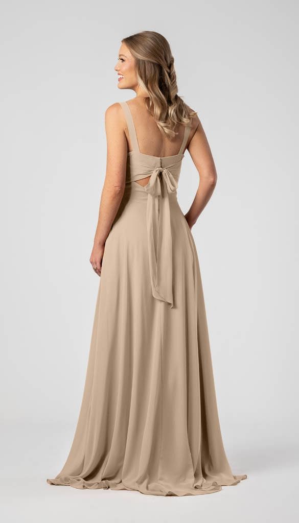 A-Line V-Neck V-Back Ruched Straps Chiffon Bridesmaid Dress