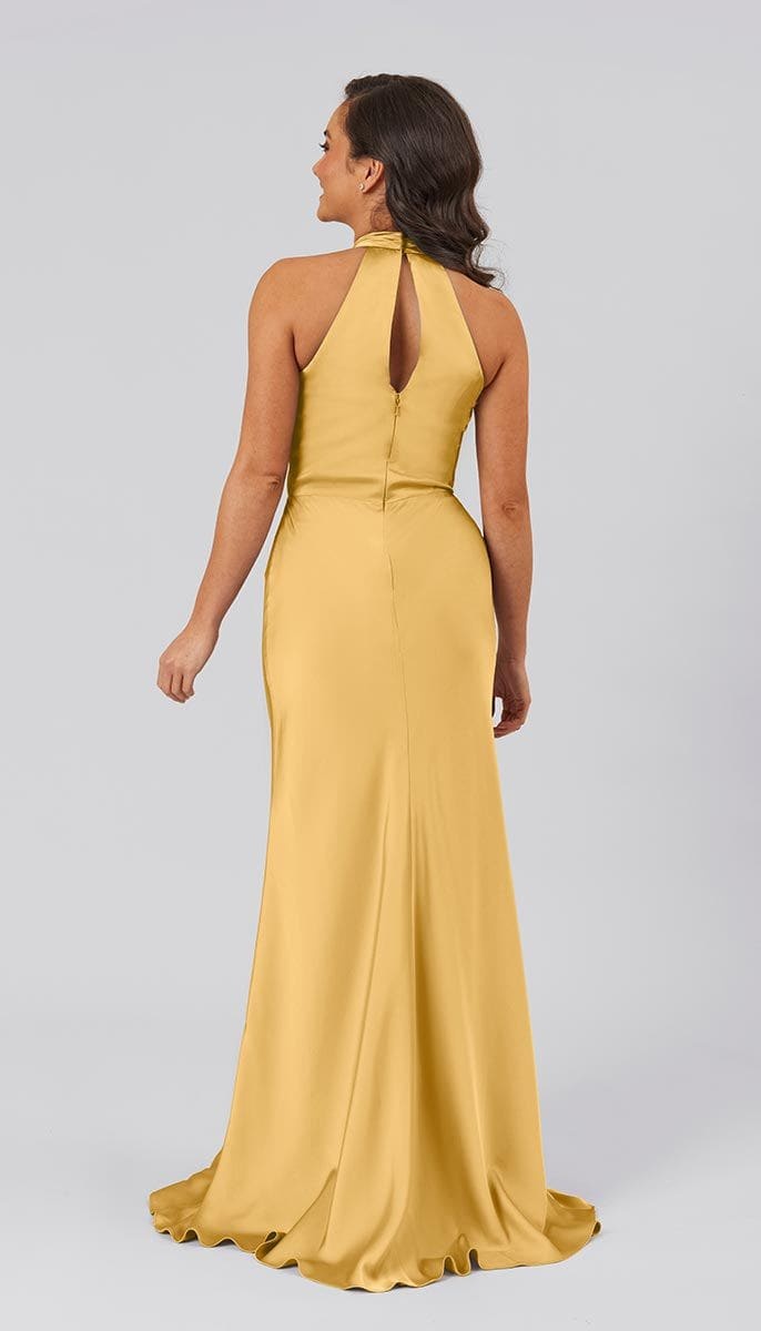 Fitted High Neckline Keyhole Back Stretch Line Bridesmaid Dress