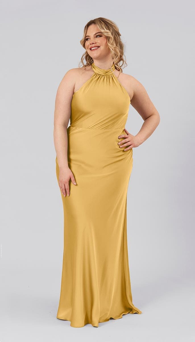Fitted High Neckline Keyhole Back Stretch Line Bridesmaid Dress