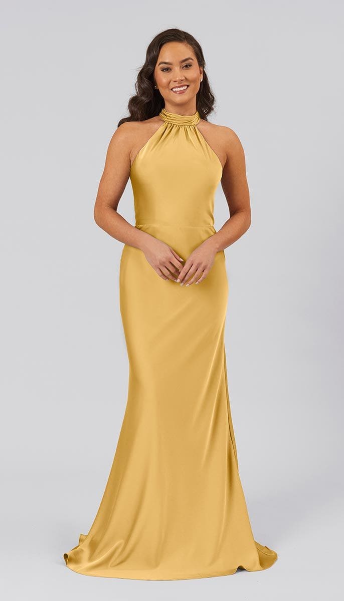 Fitted High Neckline Keyhole Back Stretch Line Bridesmaid Dress