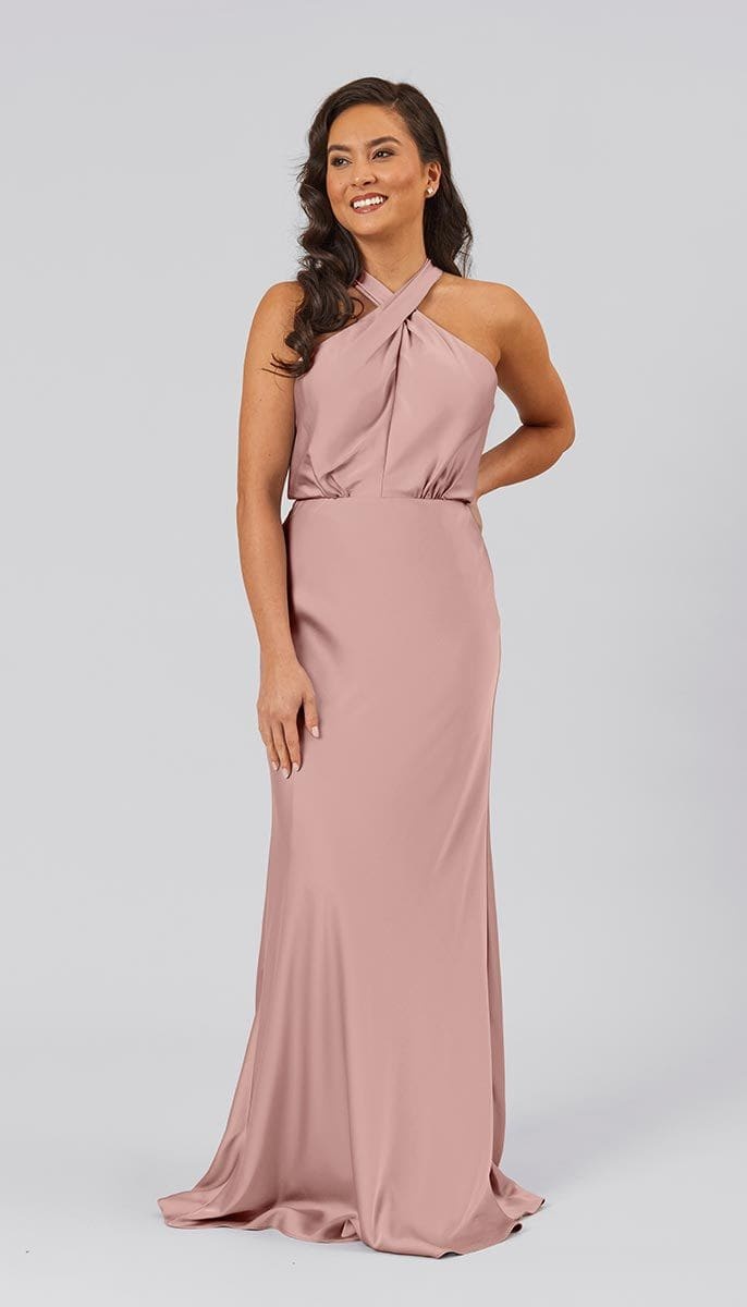 Classy High Crisscross Keyhole Back Stretch Line Bridesmaid Dress