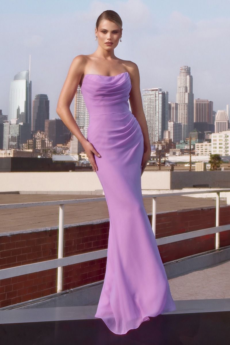 Fitted Strapless Scoop Draped Chiffon Bridesmaid Prom Dress T702