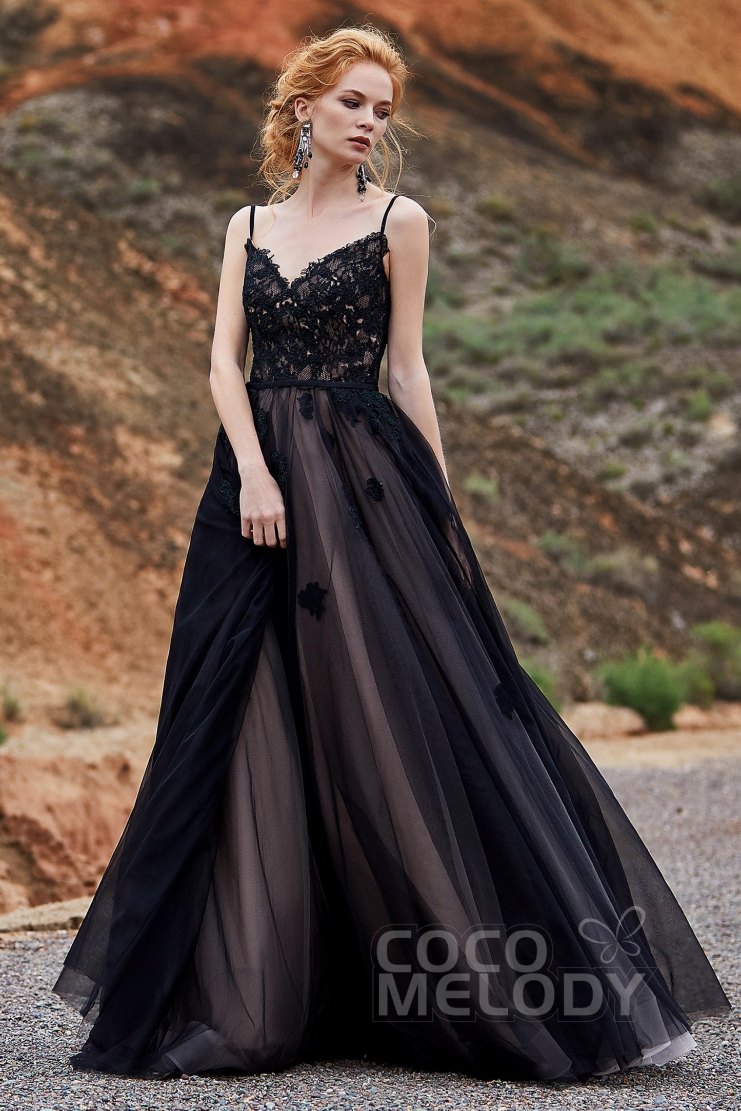 A-Line Sweep Train Tulle Lace Gothic Wedding Dress LD5821