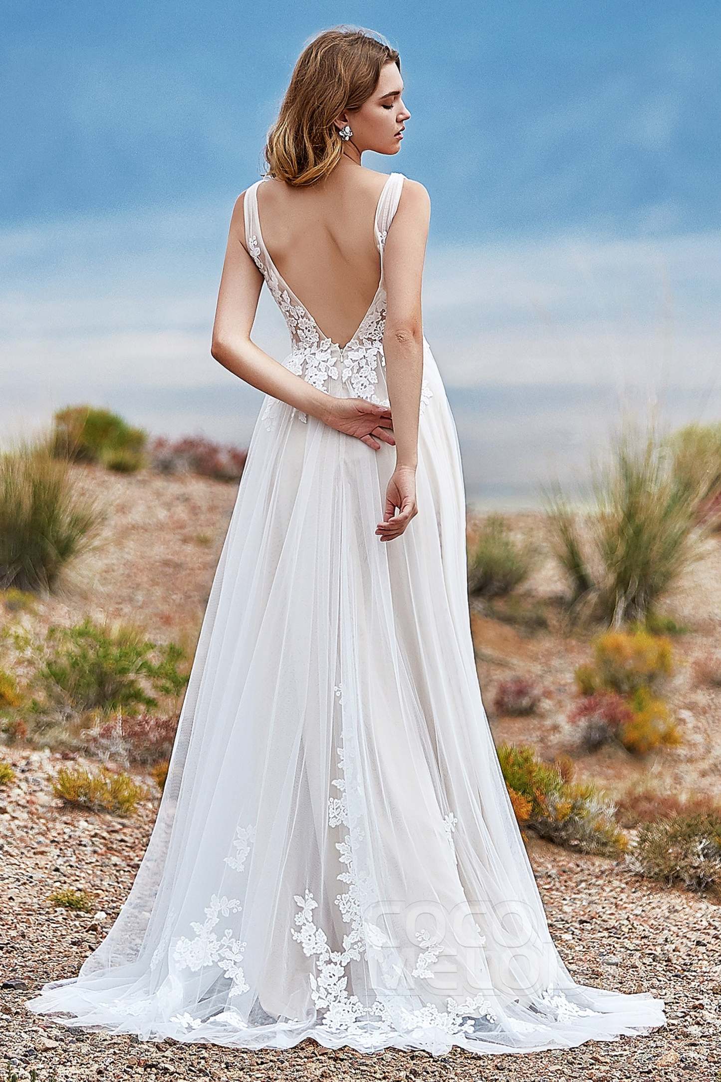 A-Line Sweep-Brush Train Tulle Wedding Dress