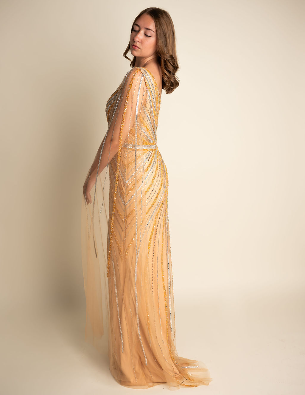 Yellow with silver accents one shoulder #LEE003
