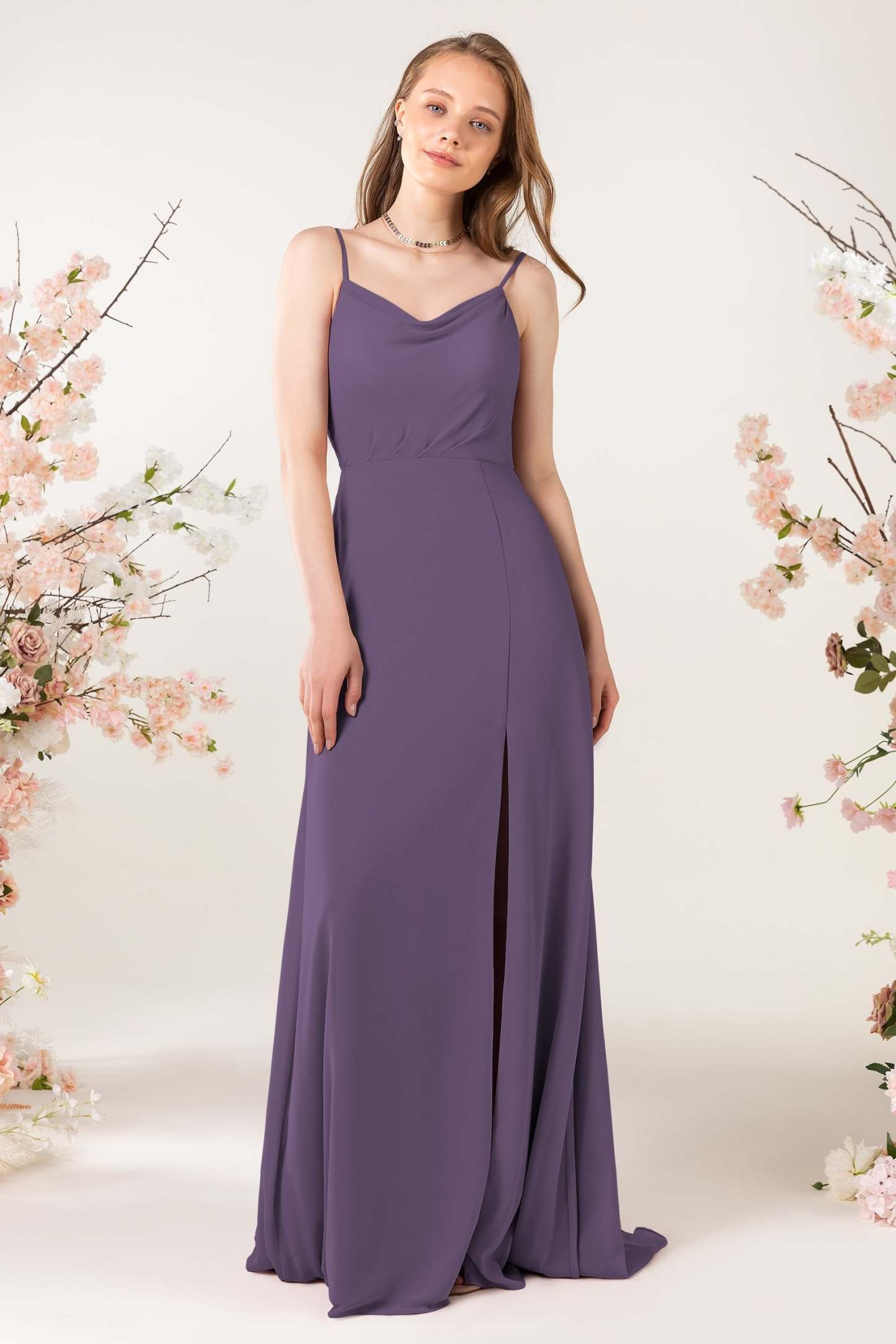 Sheath Sweep-Brush Train Chiffon Bridesmaid Dress CB0457