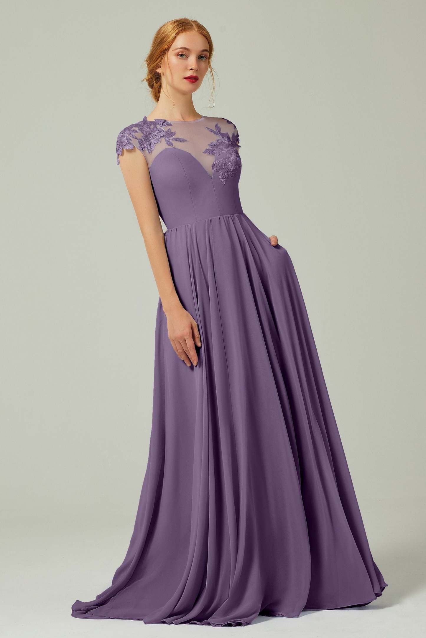 A-Line Sweep-Brush-Train Chiffon Bridesmaid Dress CB0248