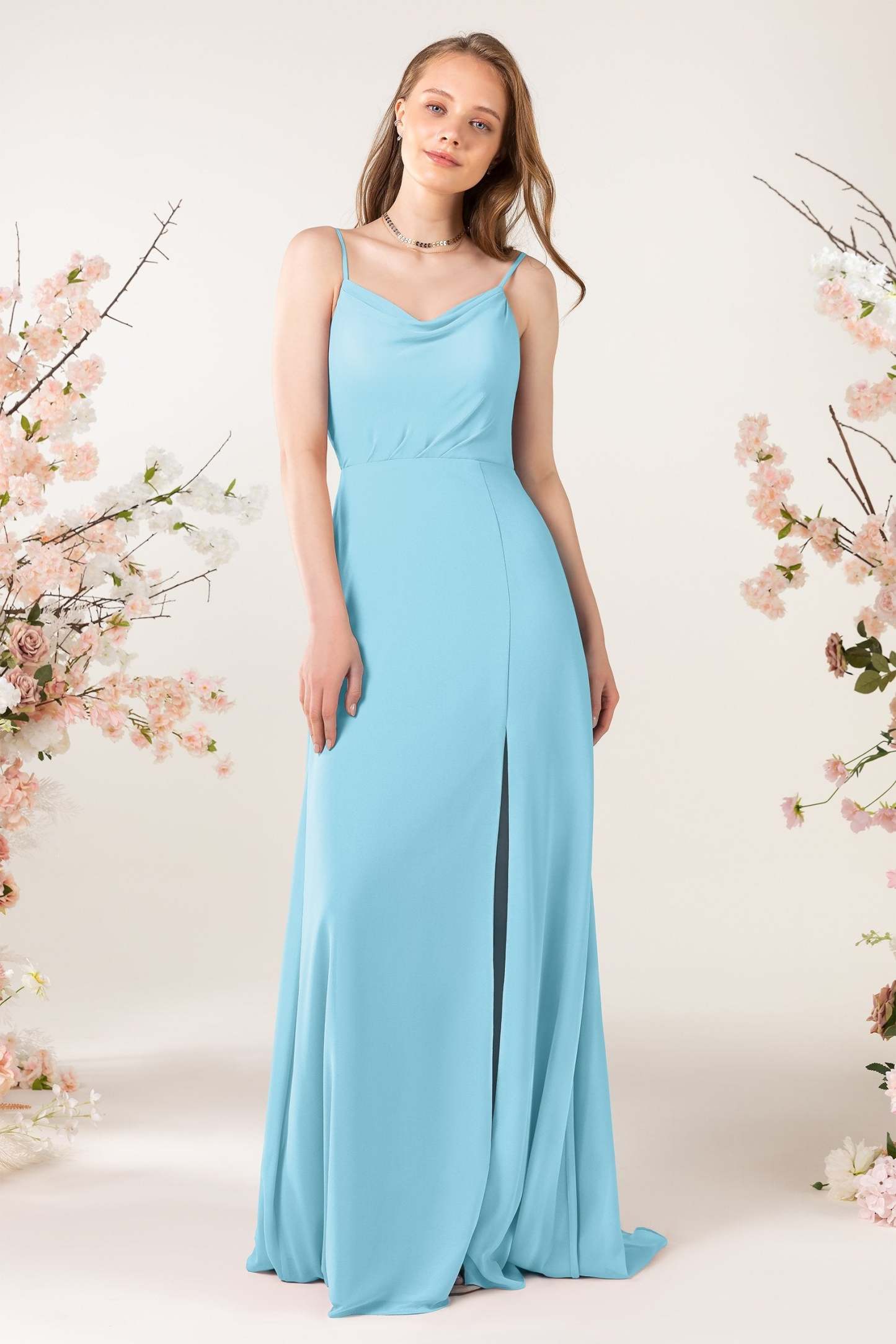 Sheath Sweep-Brush Train Chiffon Bridesmaid Dress CB0457
