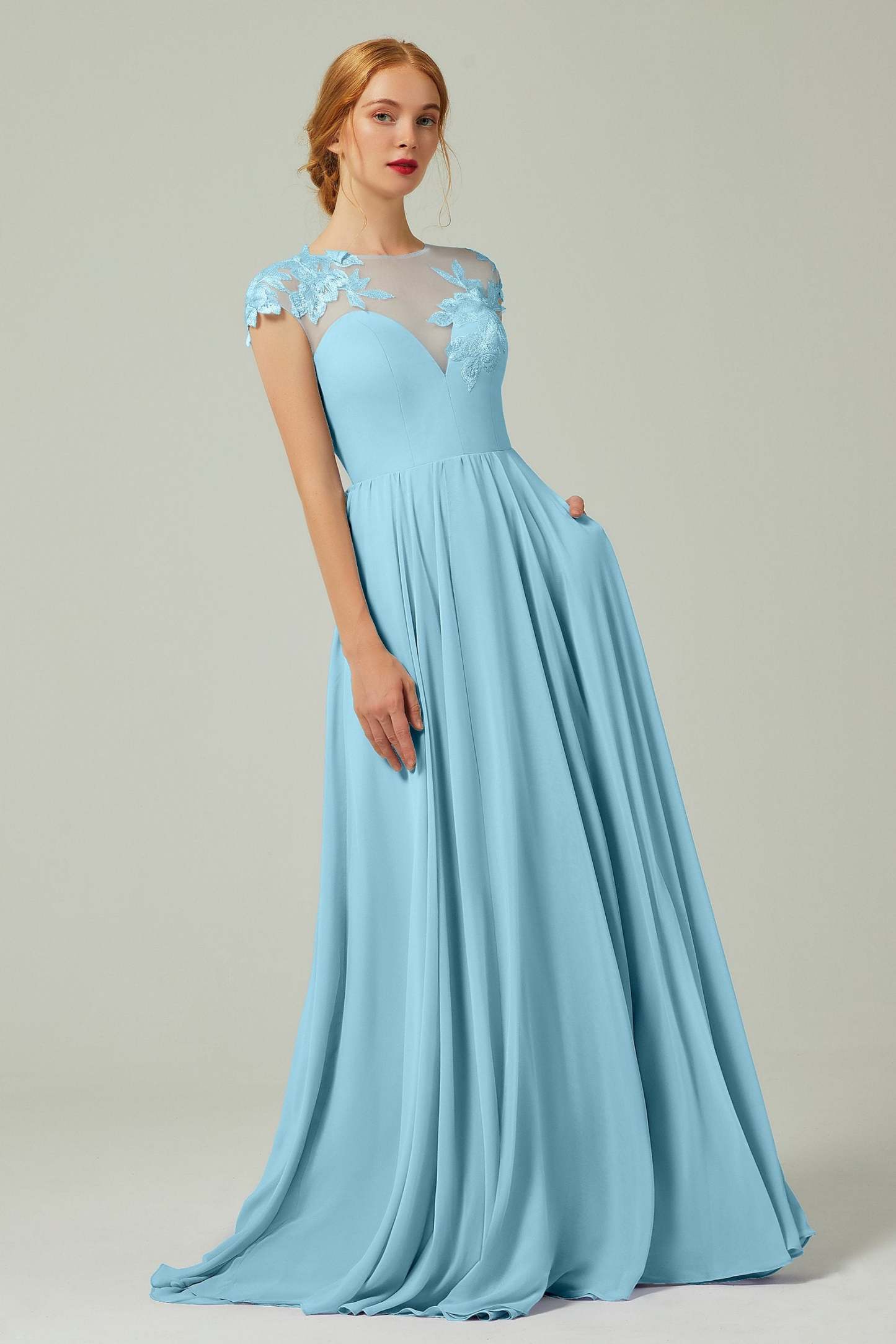 A-Line Sweep-Brush-Train Chiffon Bridesmaid Dress CB0248