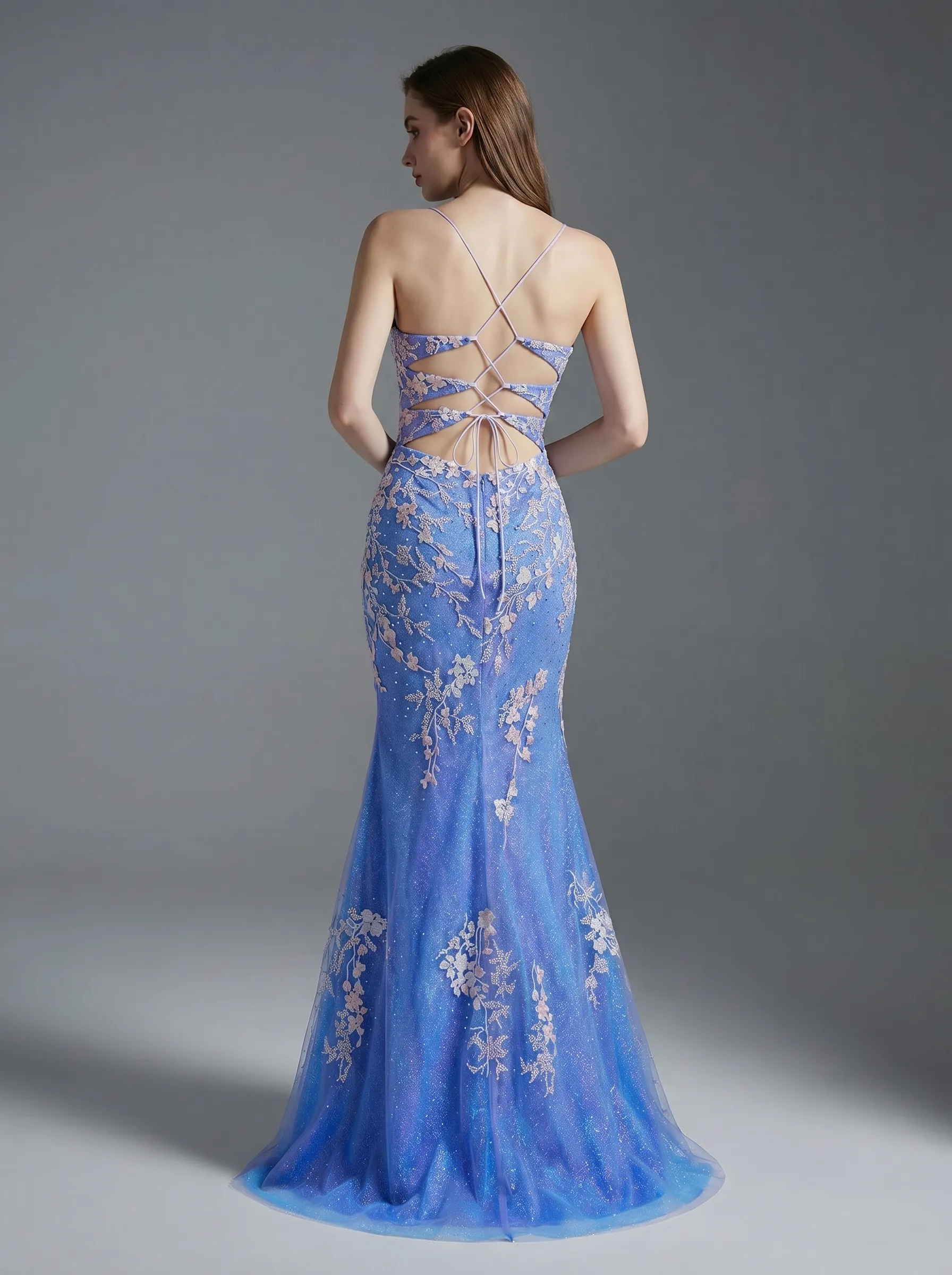 Light Blue Mermaid Prom Dress | V-Neck Beaded Gown with Appliques