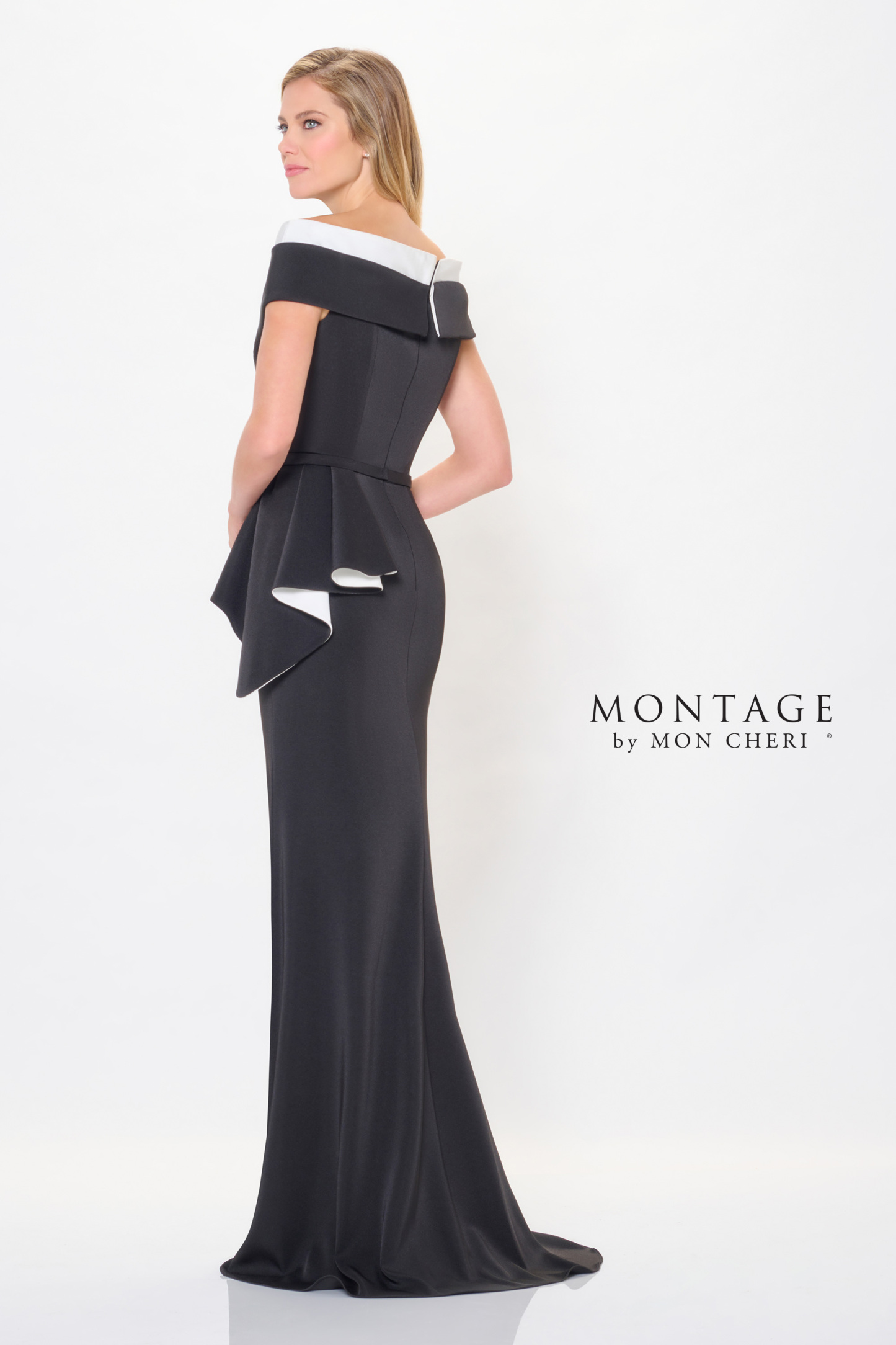 Striking Fit and Flare Off-the-Shoulder Crepe Mother of the Bride Dress #M902