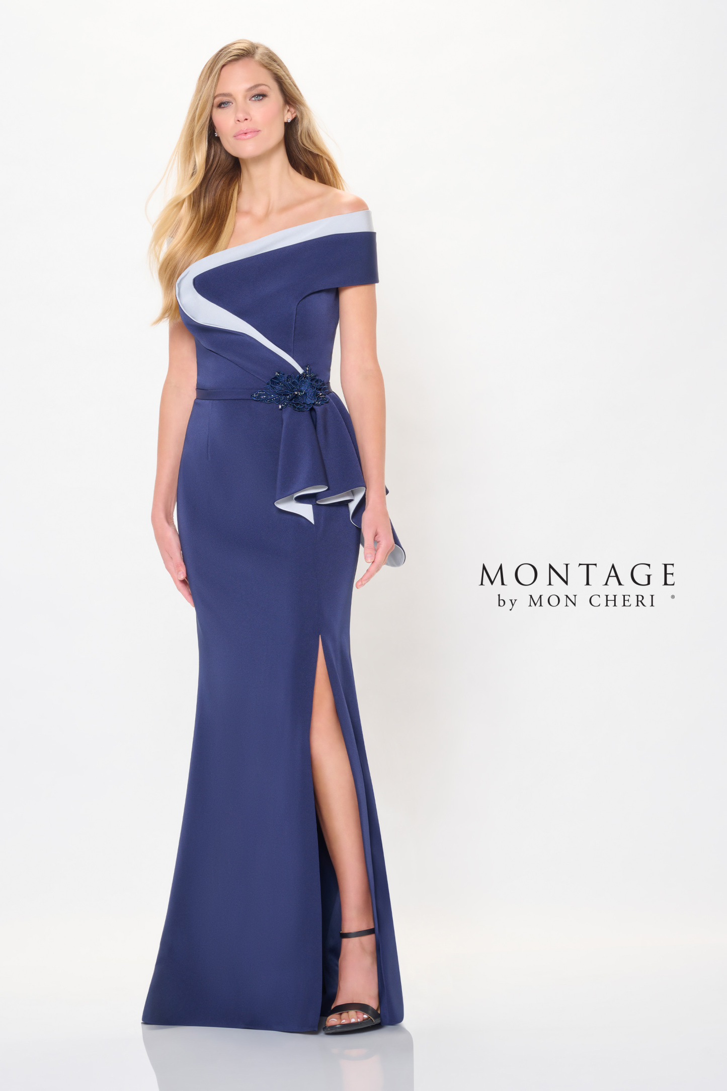 Striking Fit and Flare Off-the-Shoulder Crepe Mother of the Bride Dress #M902