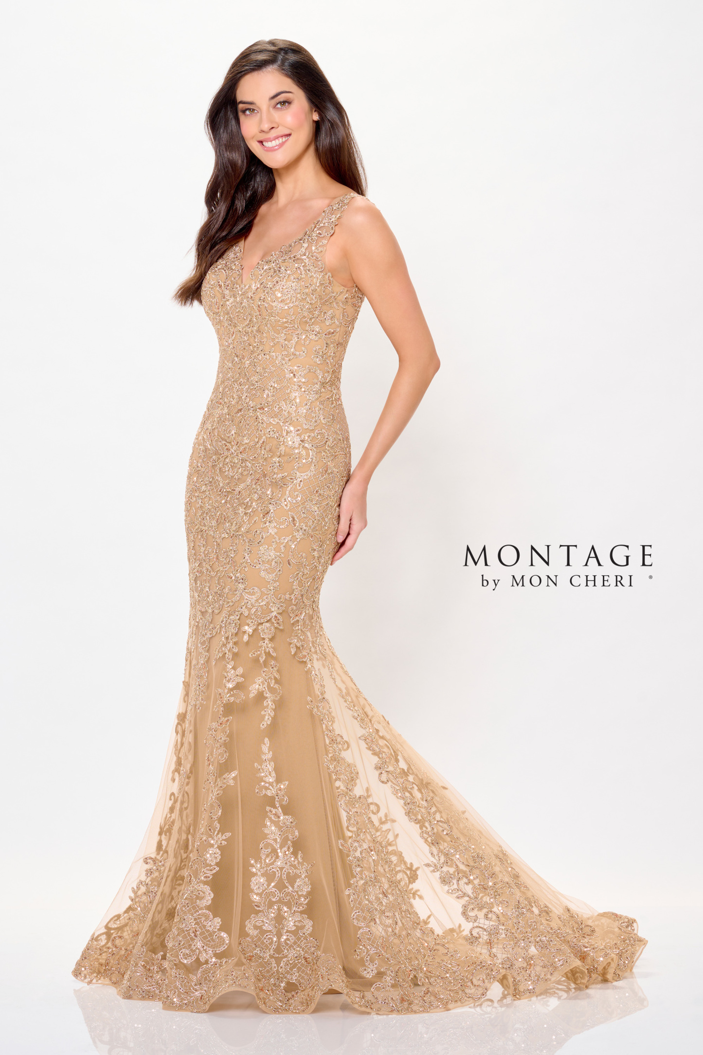 Glamorous Trumpet V-Neck Lace Appliques Mother Of The Bride Dress #M906