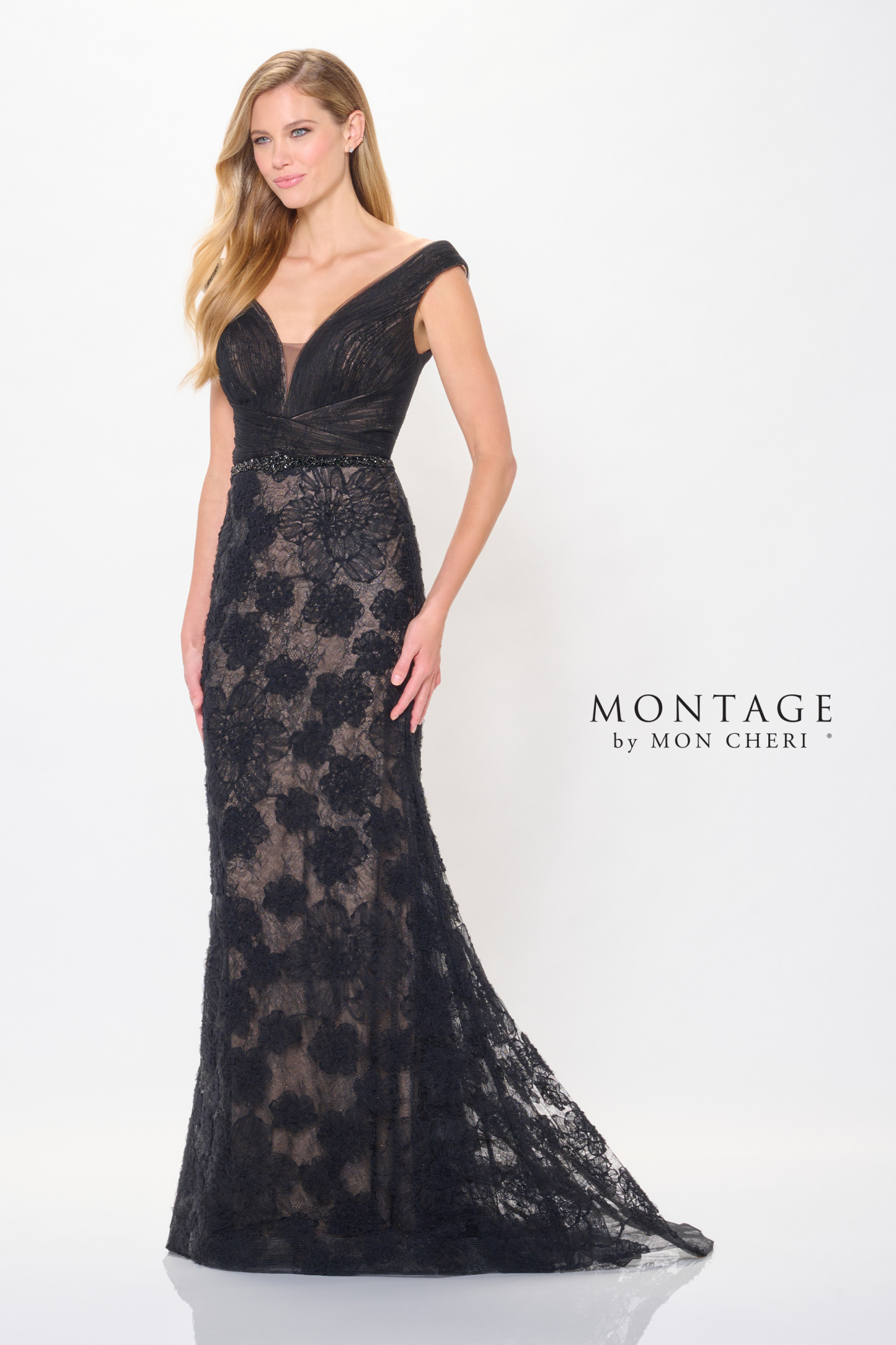 Captivating Fit and Flare V-Neck Lace Applique Mother of the Bride Dre