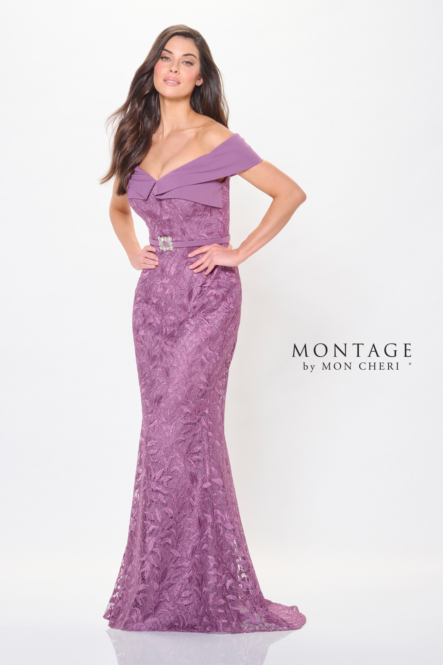 Elegant A-line V-Neck Allover Lace Crepe Mother of the Bride Dress