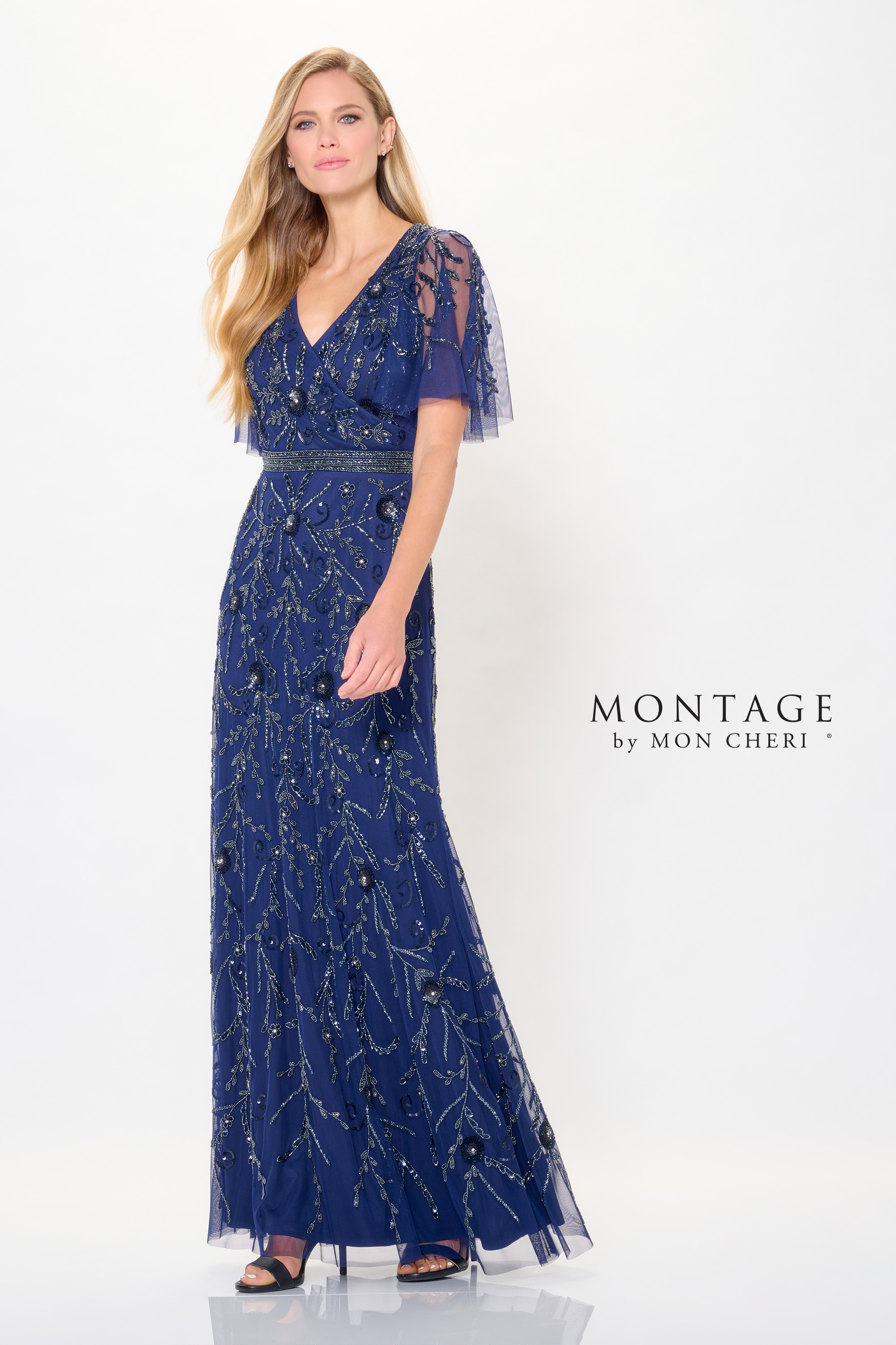 Elegant A-line V-Neck Allover Lace Crepe Mother of the Bride Dress