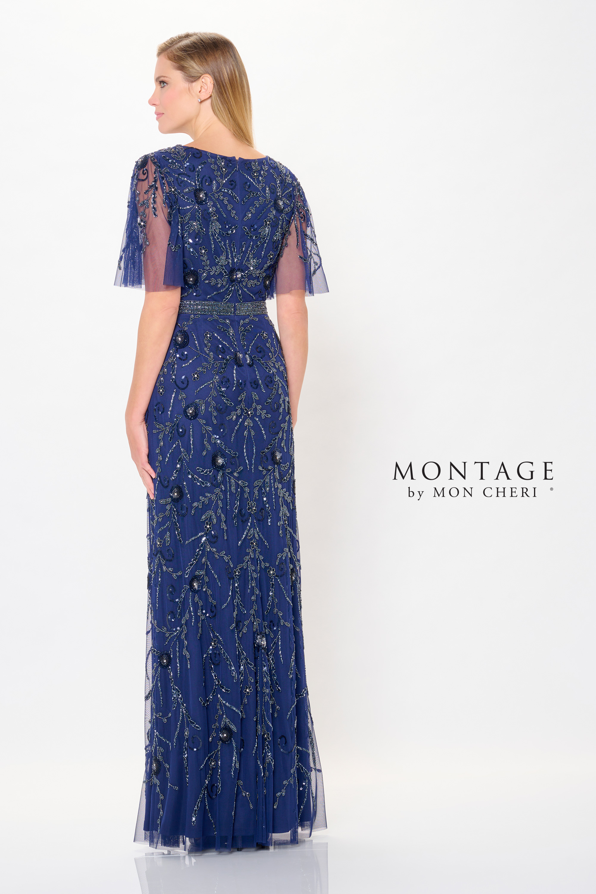 Grace  A-line V-Neck Sequin Tulle Short Sleeve Mother of the Bride Dress #M912