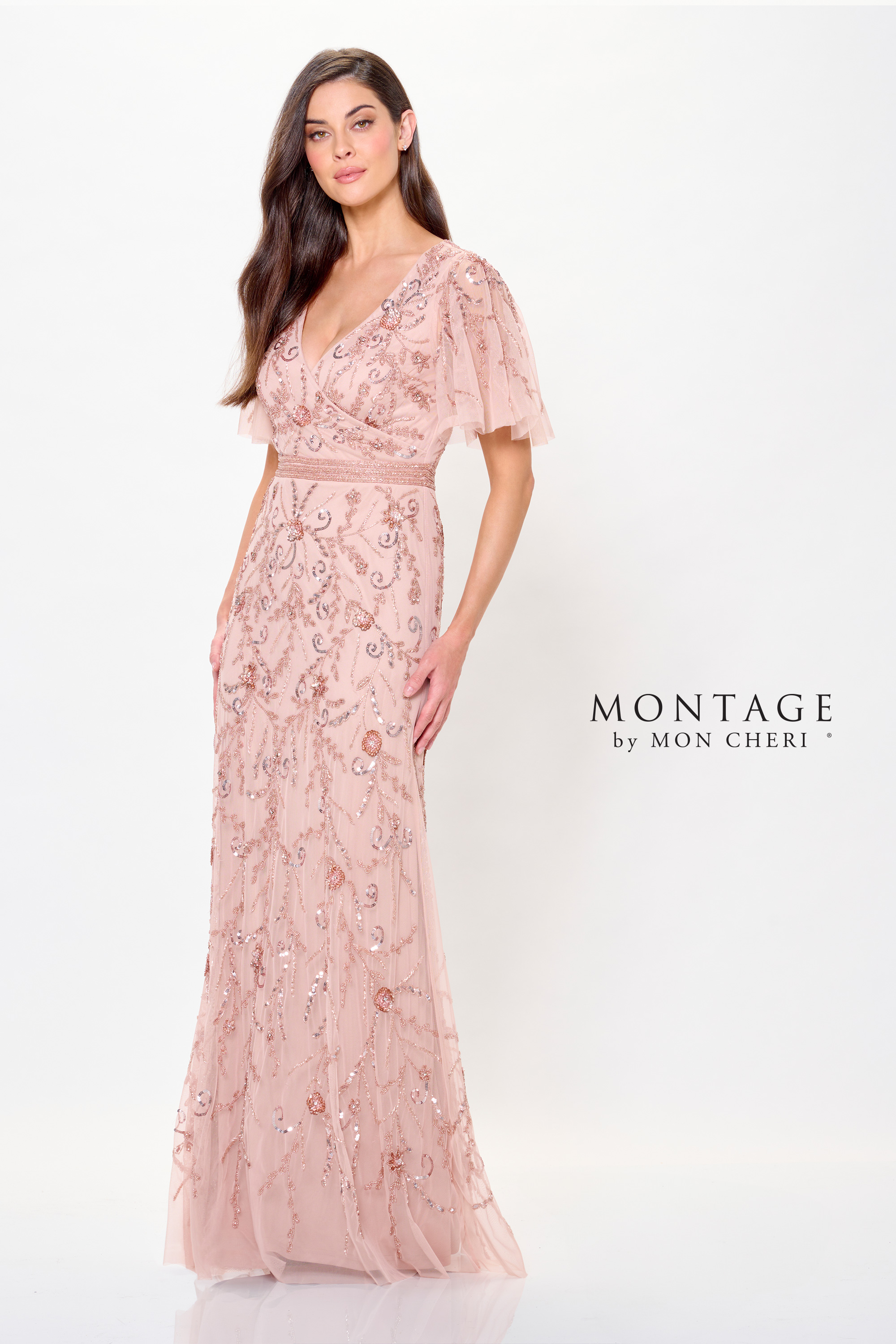 Grace  A-line V-Neck Sequin Tulle Short Sleeve Mother of the Bride Dress #M912
